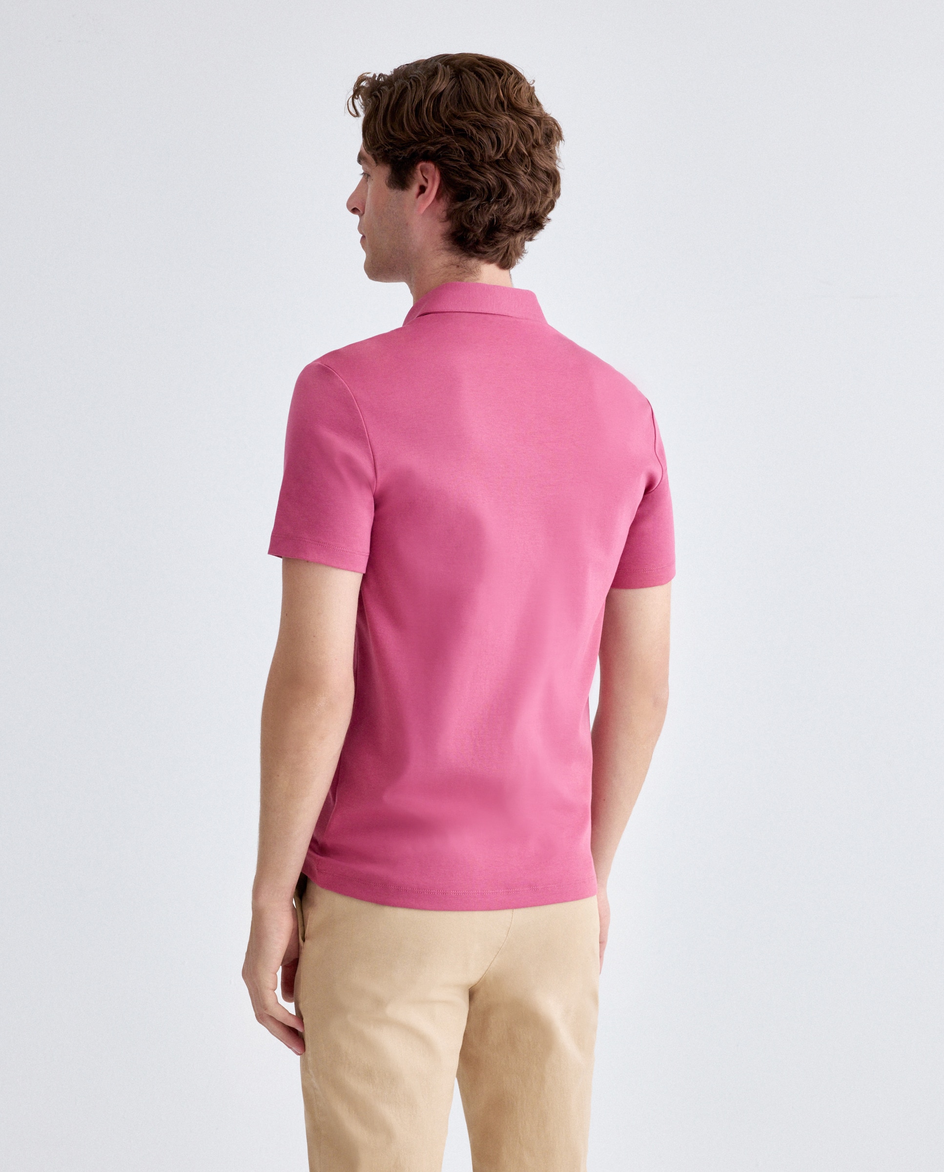 Pólo custom de algodão com logótipo bordado Rosa-2