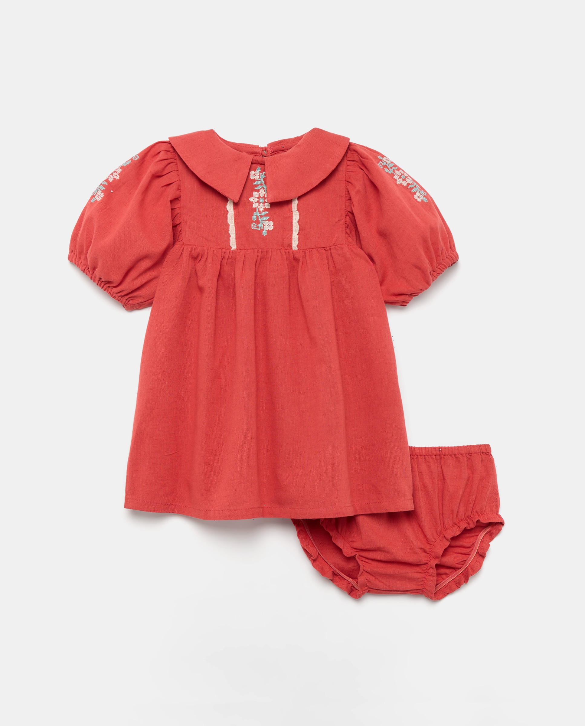 Imagen 0 de Vestido bebé niña de lino con bordados en el cuello
