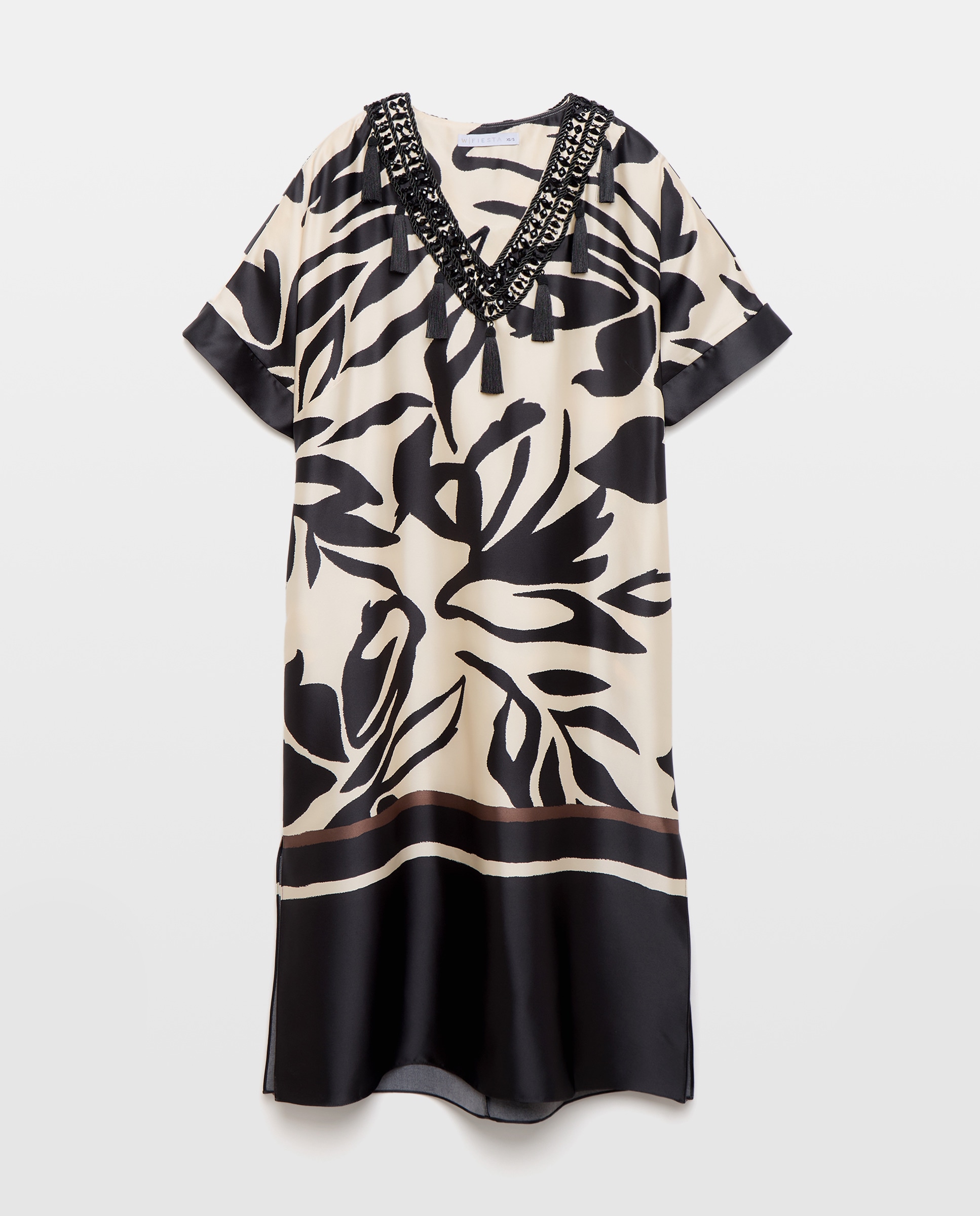 Vestido Midi Estilo Túnica com Borlas no Decote Branco-4