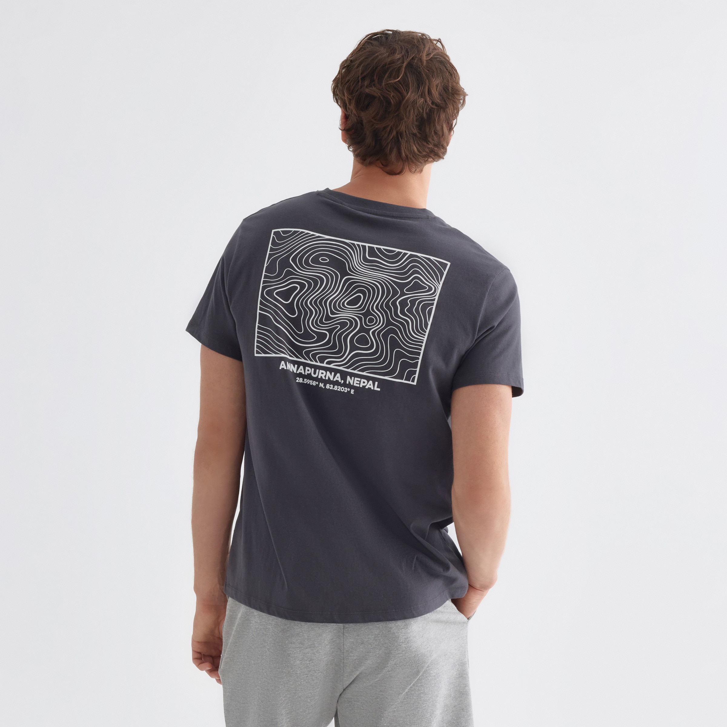 Camiseta Algodón Print Trasero Plomo-3