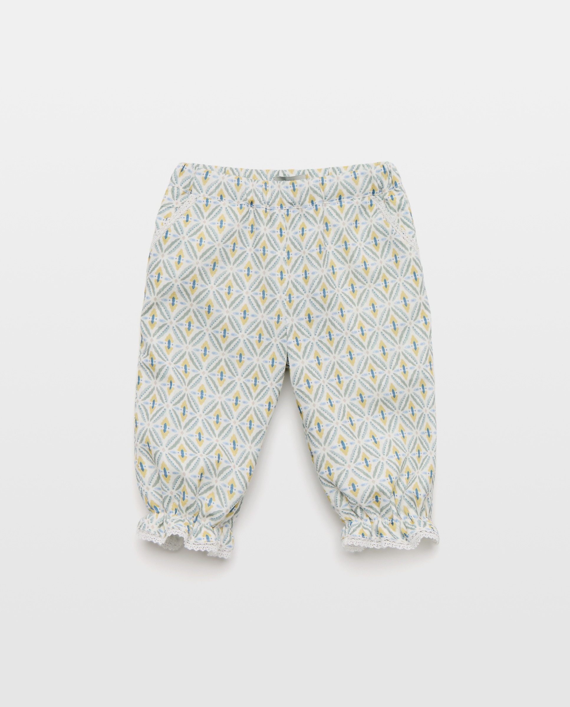 Imagen 0 de Pantalón largo con bolsillo y puntilla de bebé Amarillo