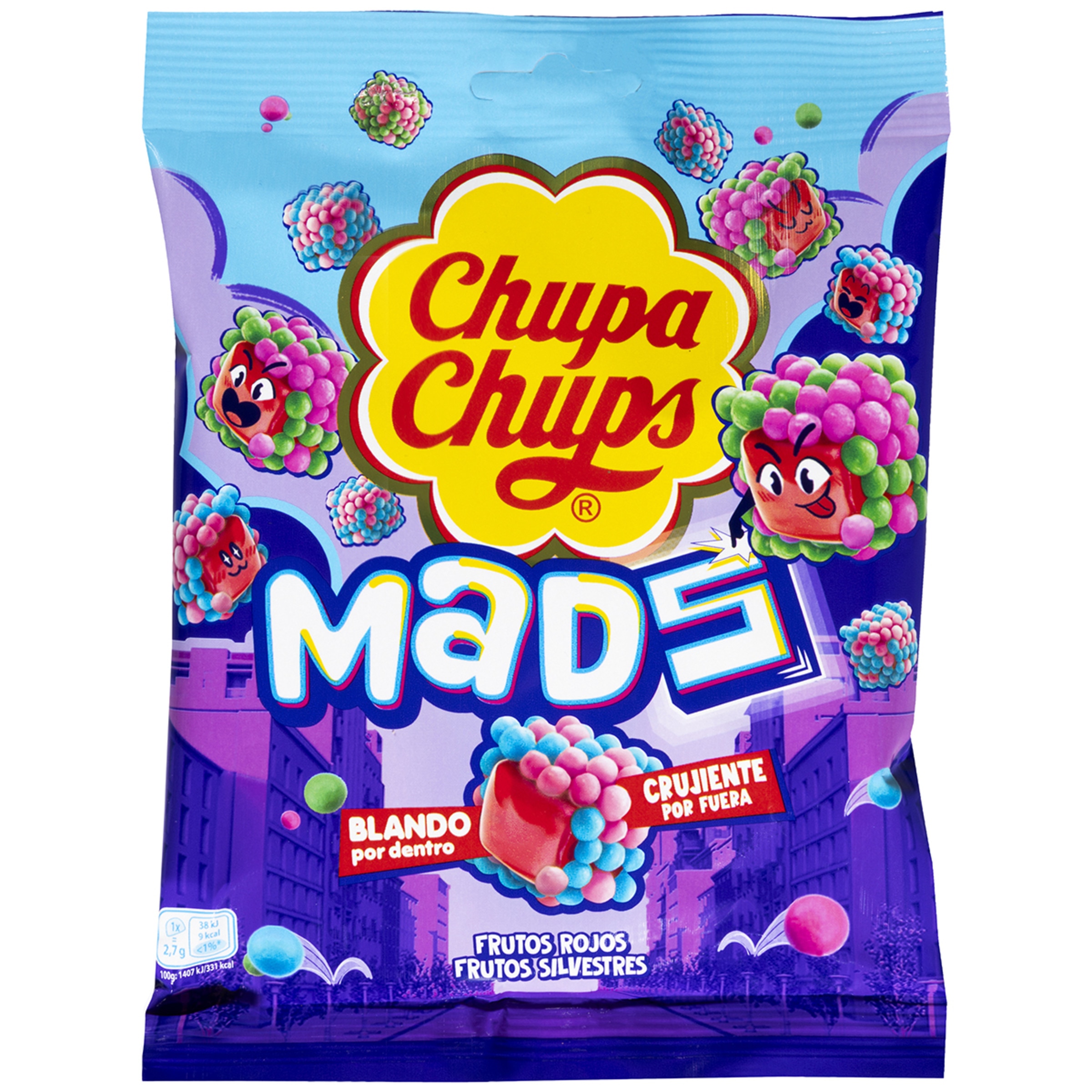 MADS caramelos blandos por dentro y crujientes por fuera sabor frutos rojos bolsa 115 g