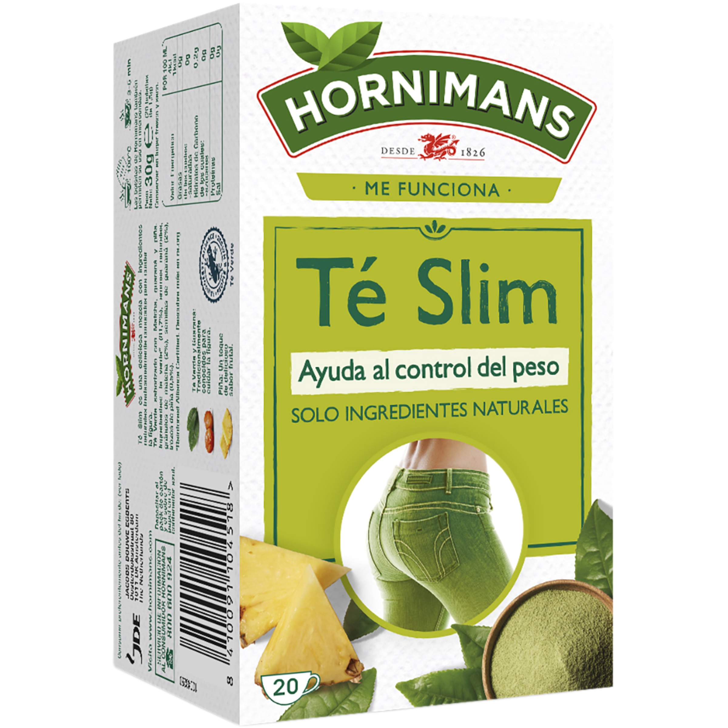 Té Slim con té verde, té matcha, guaraná y sabor a piña estuche 20 bolsitas