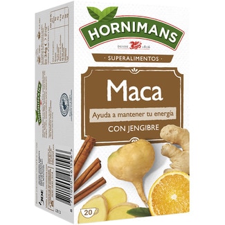 infusión de maca, jengibre, canela y naranja sin teína estuche 20 bolsitas - Hornimans