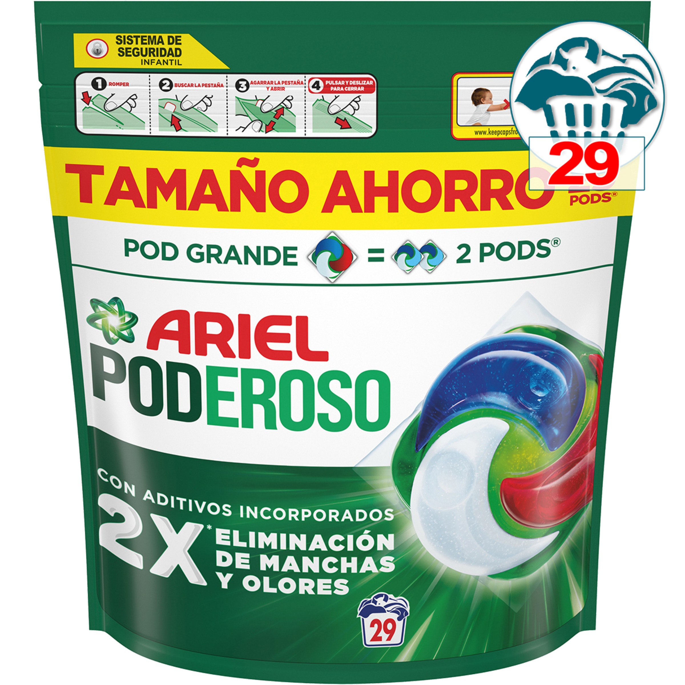 detergente cápsulas Poderoso Original Pod grande bolsa 29 dosis