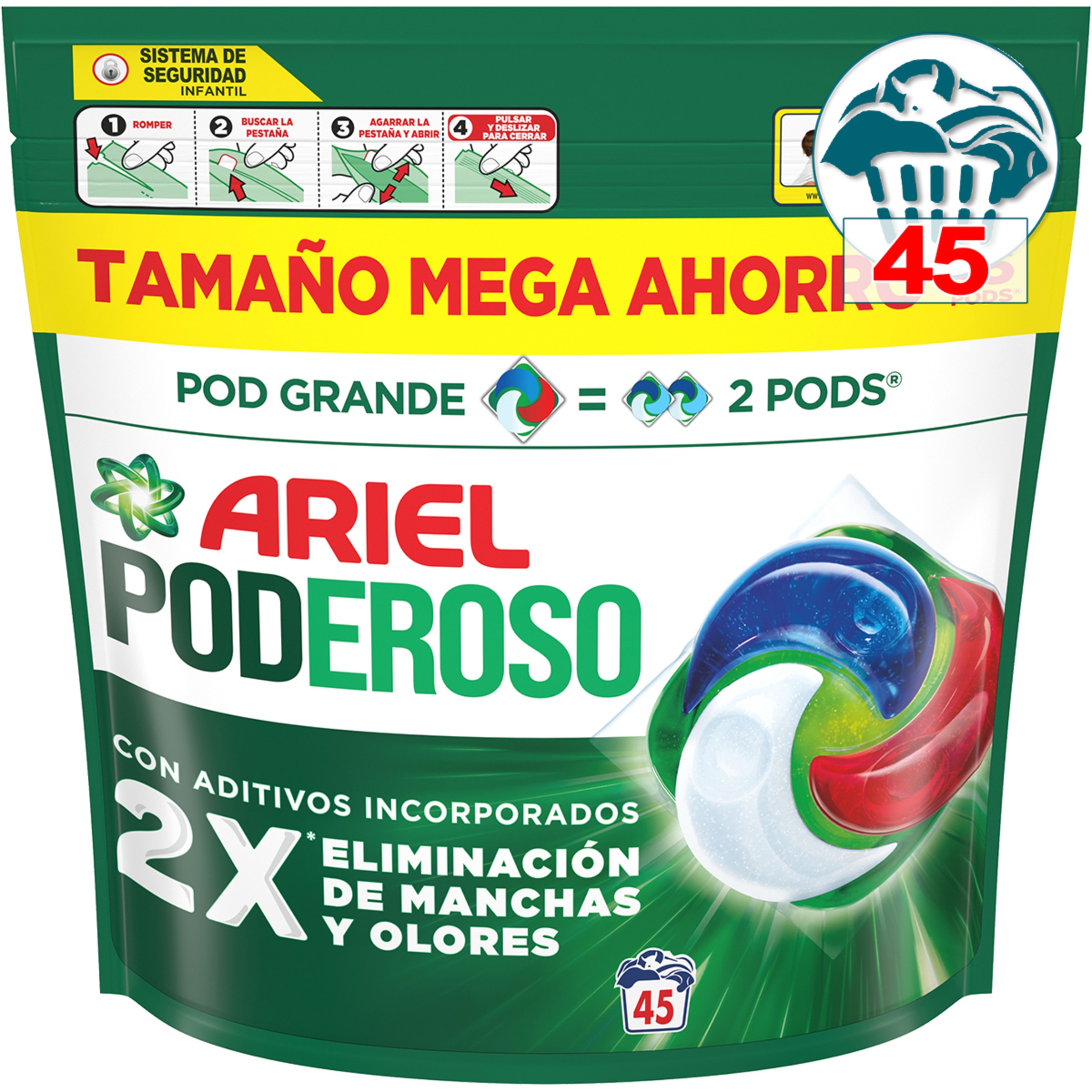 detergente cápsulas Poderoso Original Pod grande bolsa 45 dosis