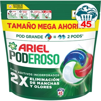 detergente cápsulas Poderoso Original Pod grande bolsa 45 dosis - Ariel