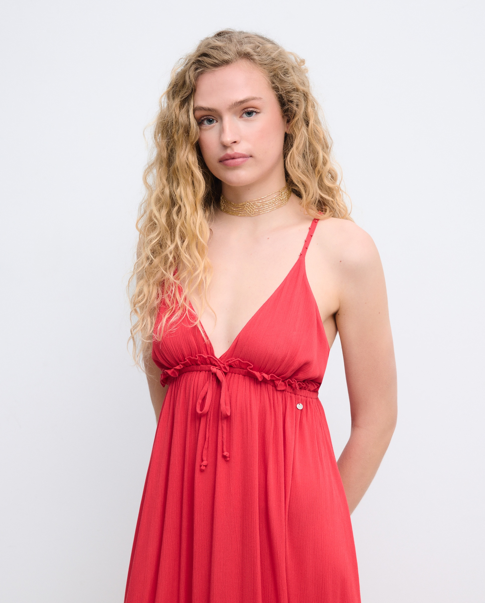 Vestido largo con escote v - Green Coast - 600 Rojo 600 Rojo-2