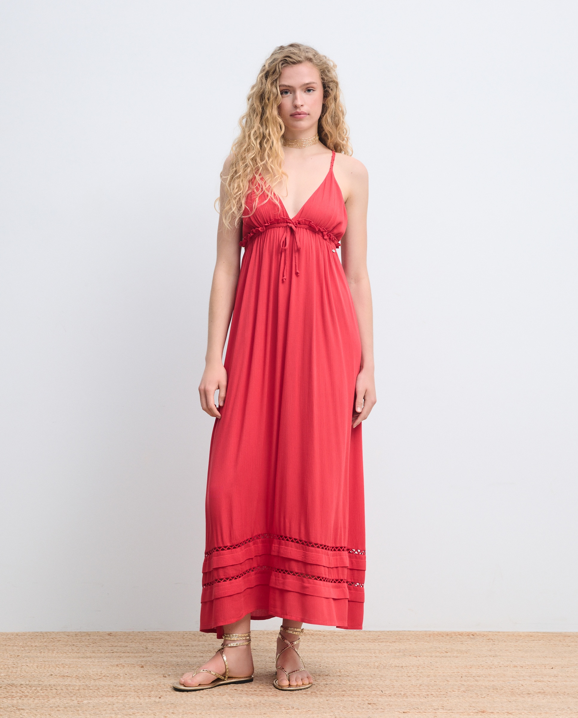 Vestido largo con escote v - Green Coast - 600 Rojo 600 Rojo-1
