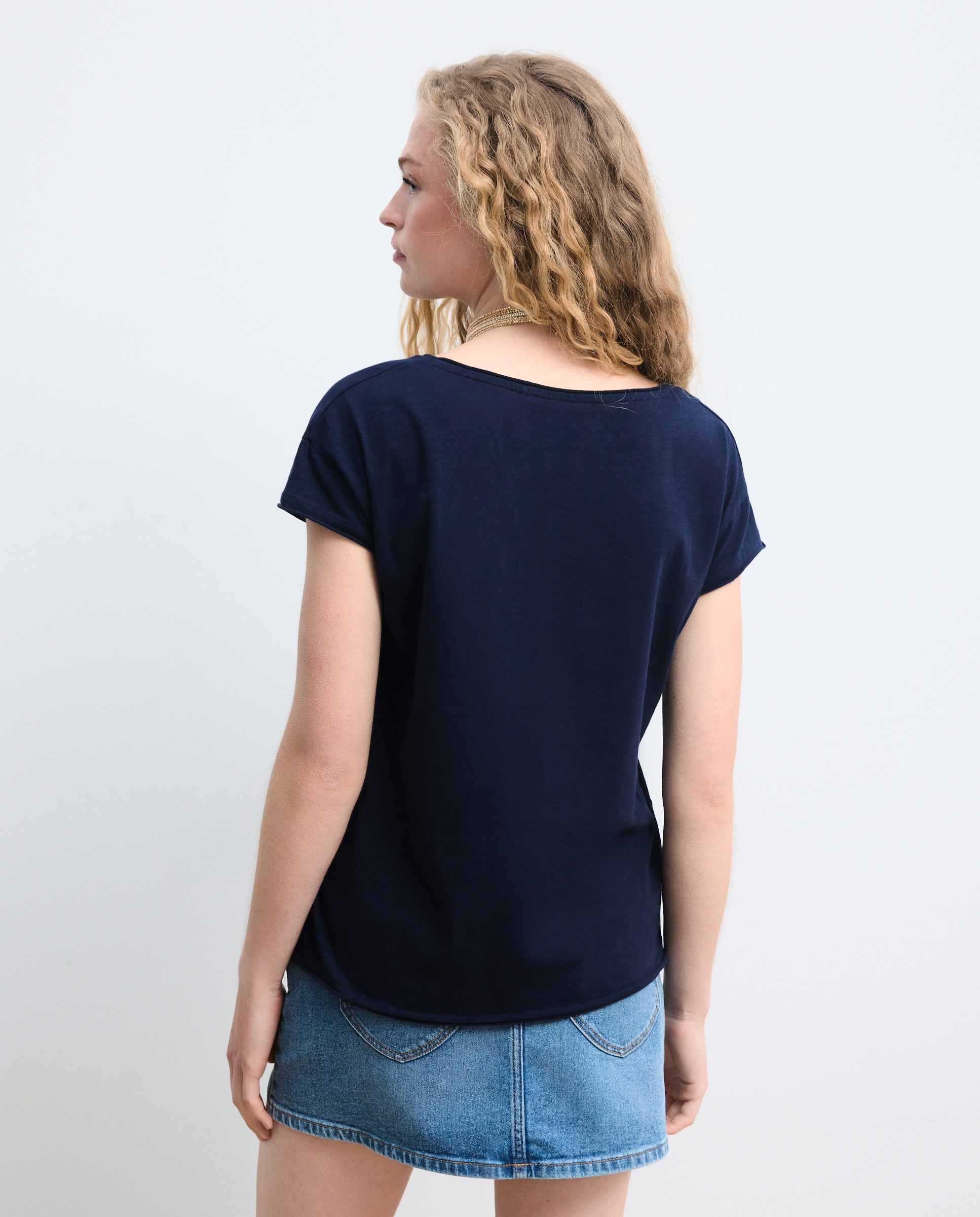 Camiseta de mujer con cuello olla lisa flame - Green Coast - Azul marino Azul marino-3