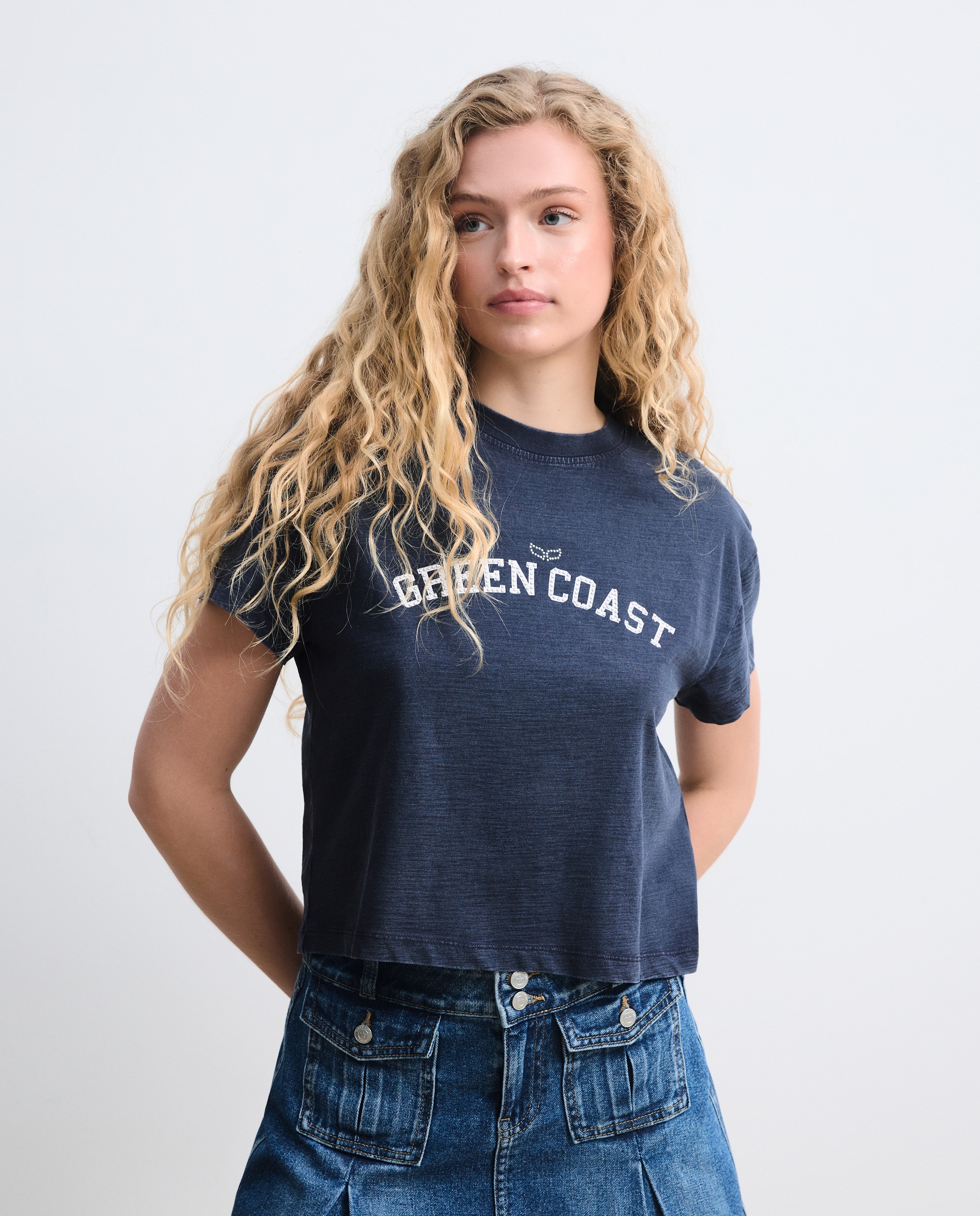 Camiseta de mujer lavada con print - Green Coast - Azul marino Azul marino-1