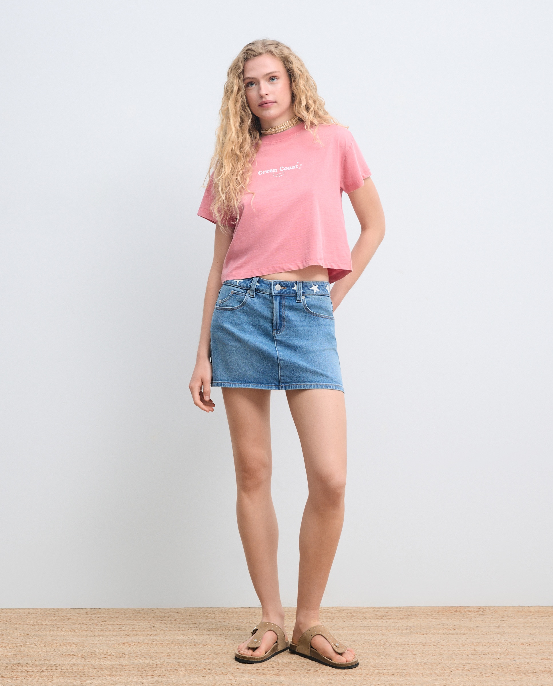 Camiseta de mujer lavada con print - Green Coast - 650 Melocotón 650 Melocotón-2