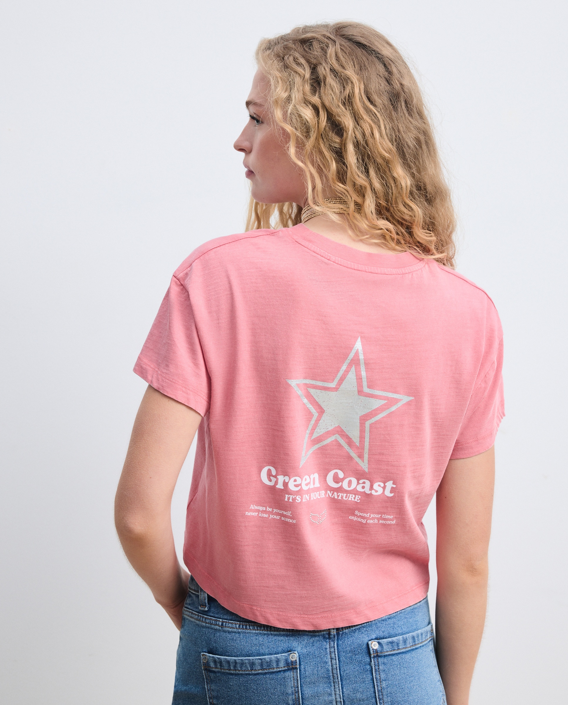 Camiseta de mujer lavada con print - Green Coast - 650 Melocotón 650 Melocotón-3