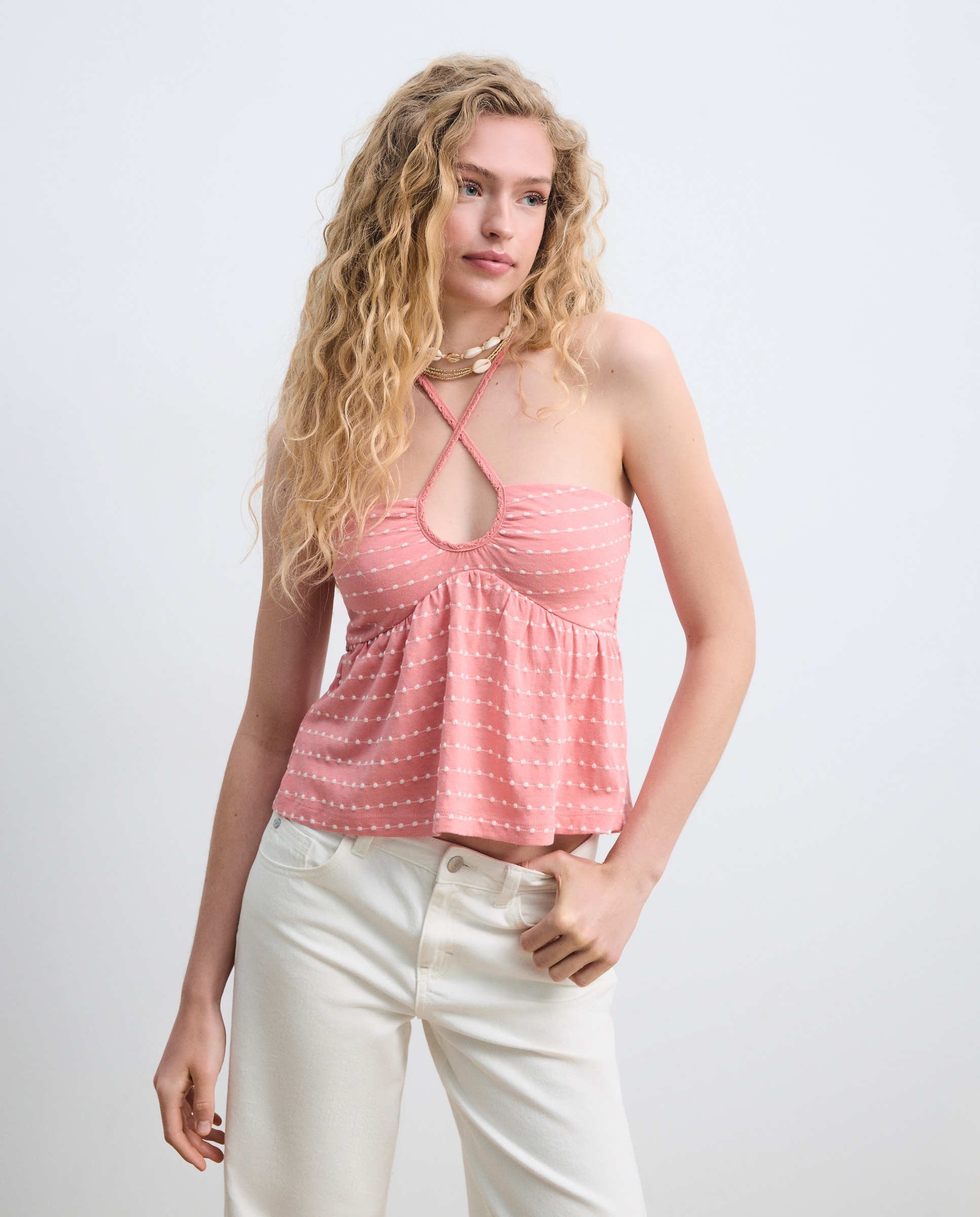 Imagen 2 de Top de mujer halter con tejido de relieve - Green Coast - Blanco Blanco