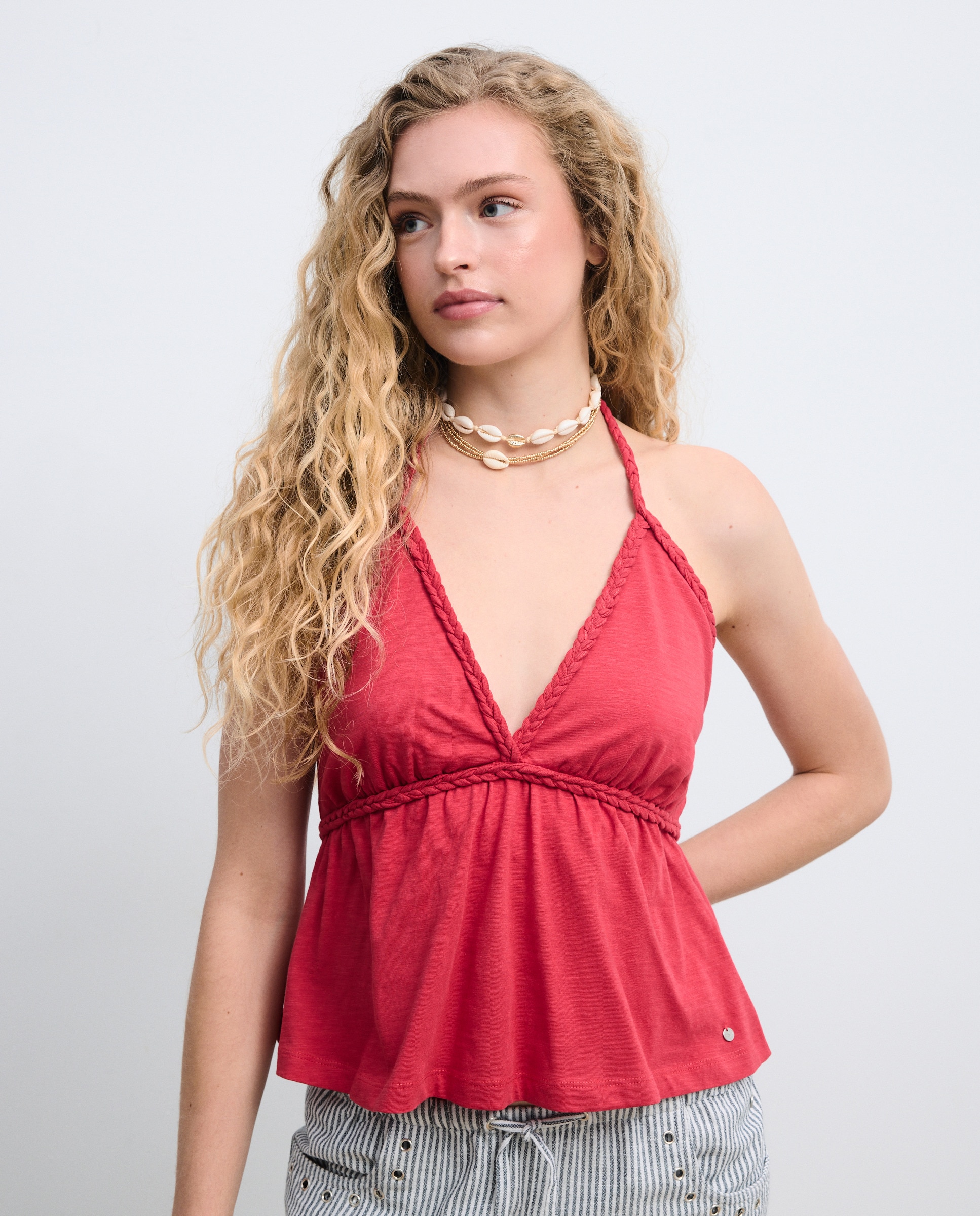 Imagen 1 de Top de mujer halter con trenza lisa - Green Coast - 600 Rojo 600 Rojo