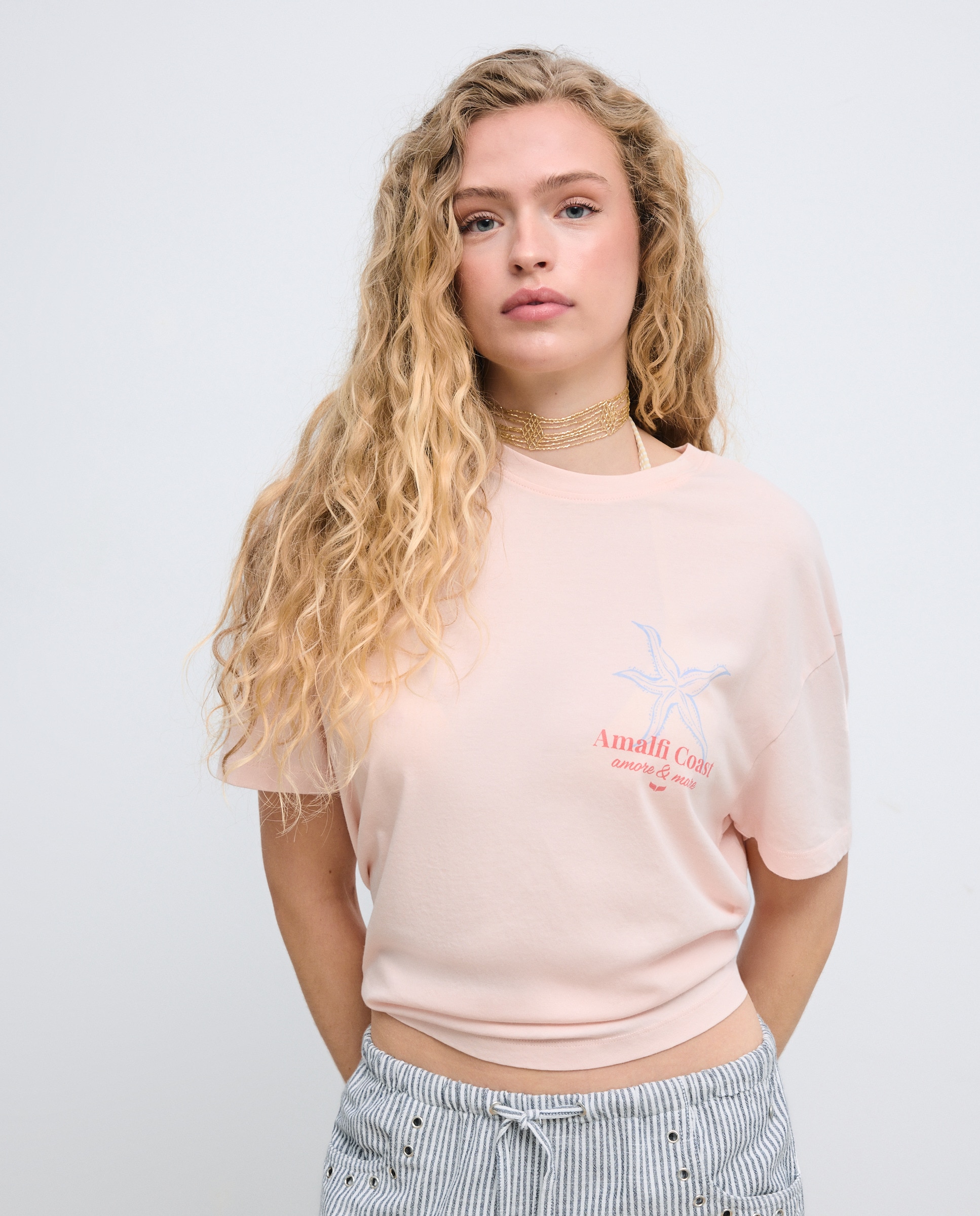 Camiseta de mujer con print frontal en espalda - Green Coast - 260 Salmón 260 Salmón-1