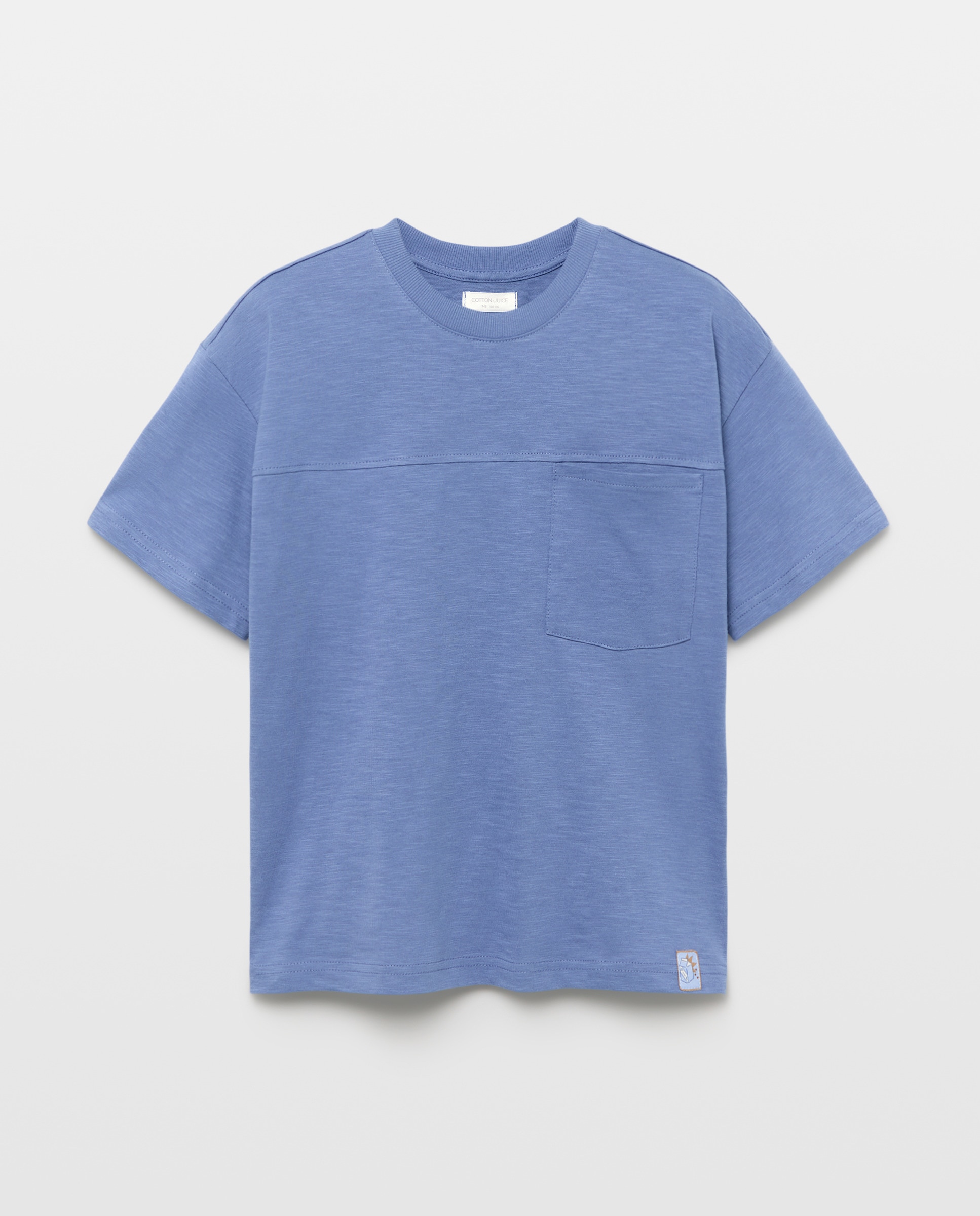 T-shirt de Gola Redonda com Manga Curta e Bolso Cotton Juice 400 Azul-4