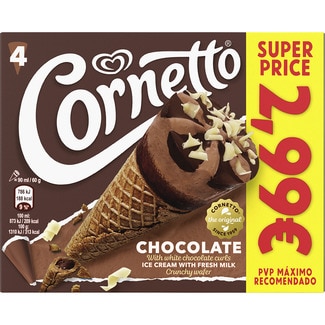 conos de helado de chocolate 4 unidades estuche 360 ml - Cornetto
