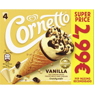 conos de helado de vainilla 4 unidades estuche 360 ml - Cornetto