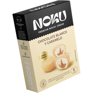 mochi de crema helada chocolate blanco con corazón de caramelo estuche 6 unidades envuelto en suave masa de arroz - Noku