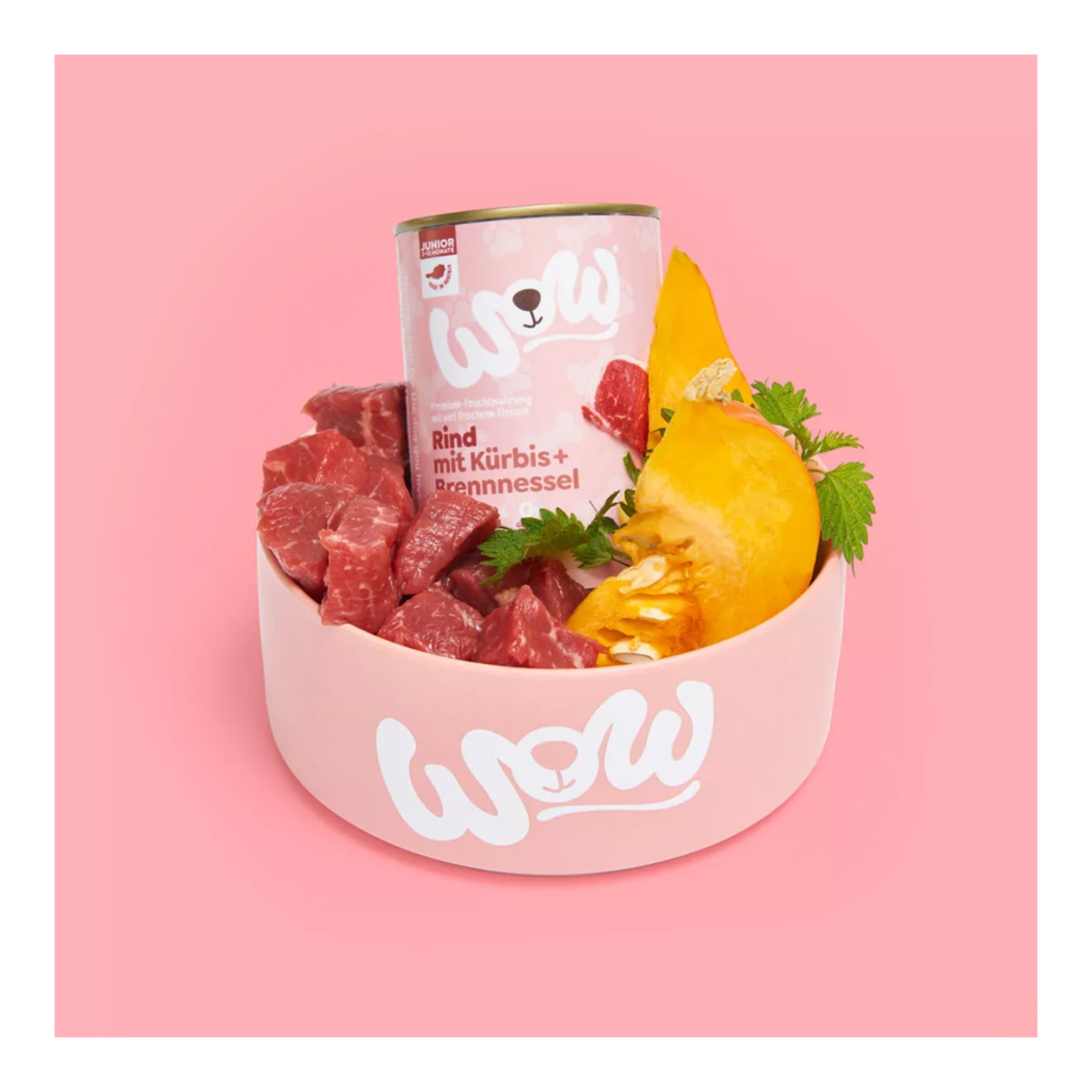 Comida húmeda para perros cachorros Wow paté ternera, calabaza y ortiga 400 g 2