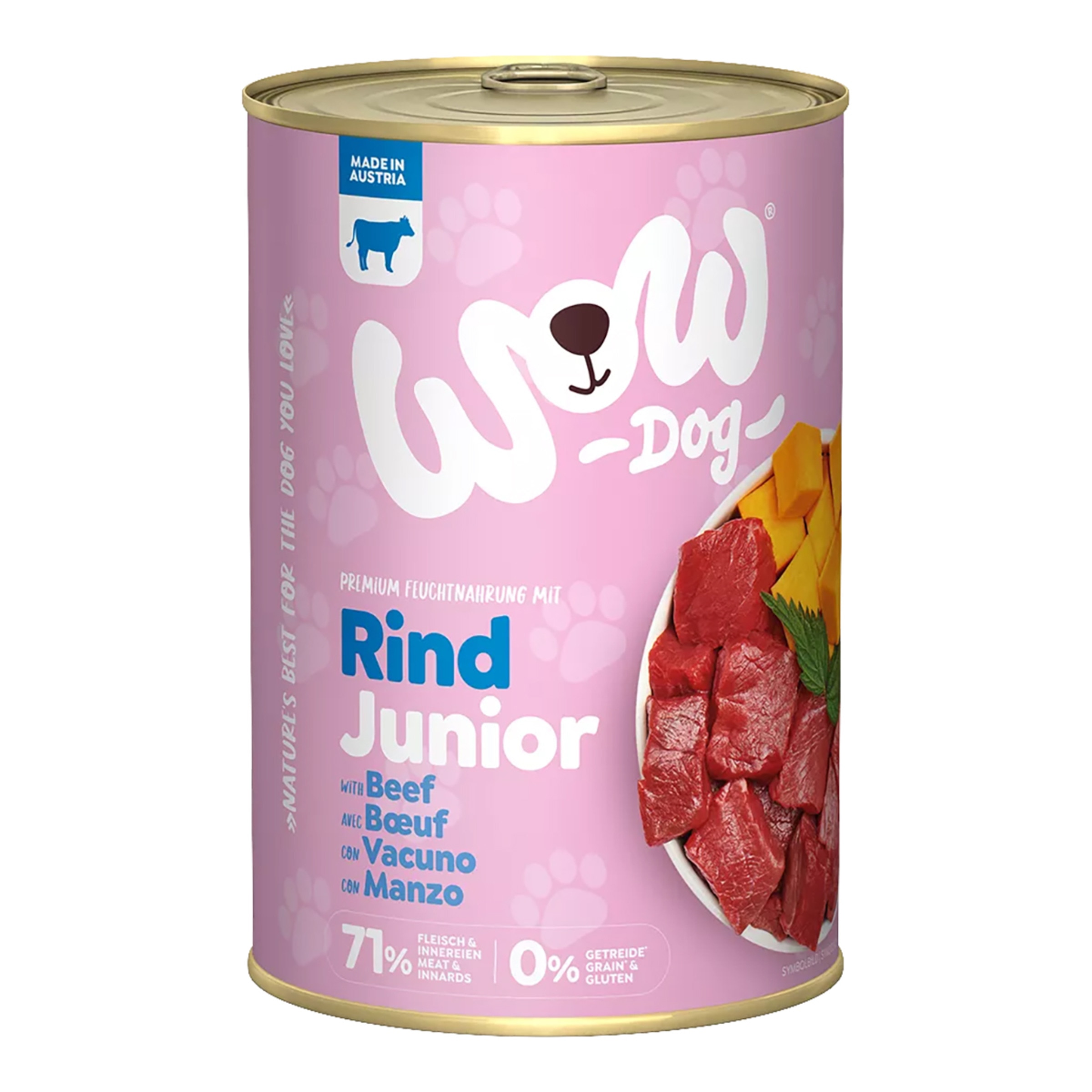 Imagen 0 de Comida húmeda para perros cachorros Wow paté ternera, calabaza y ortiga 400 g