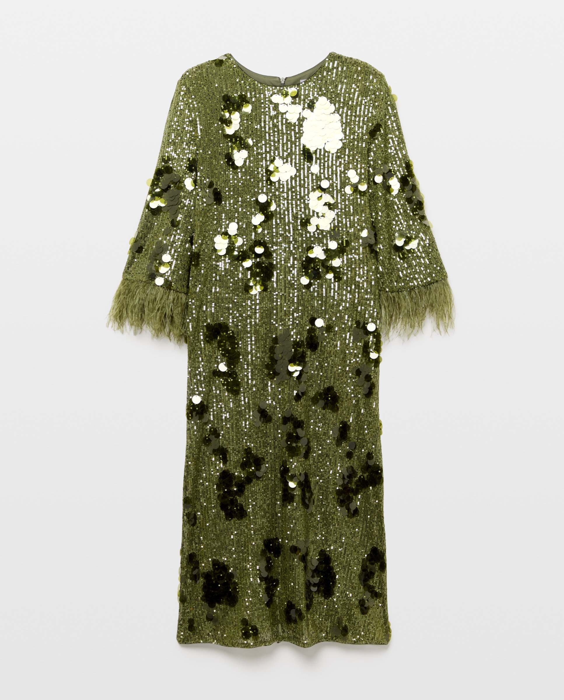 Imagem 0 de Vestido Midi com Lantejoulas e Penas nas Mangas