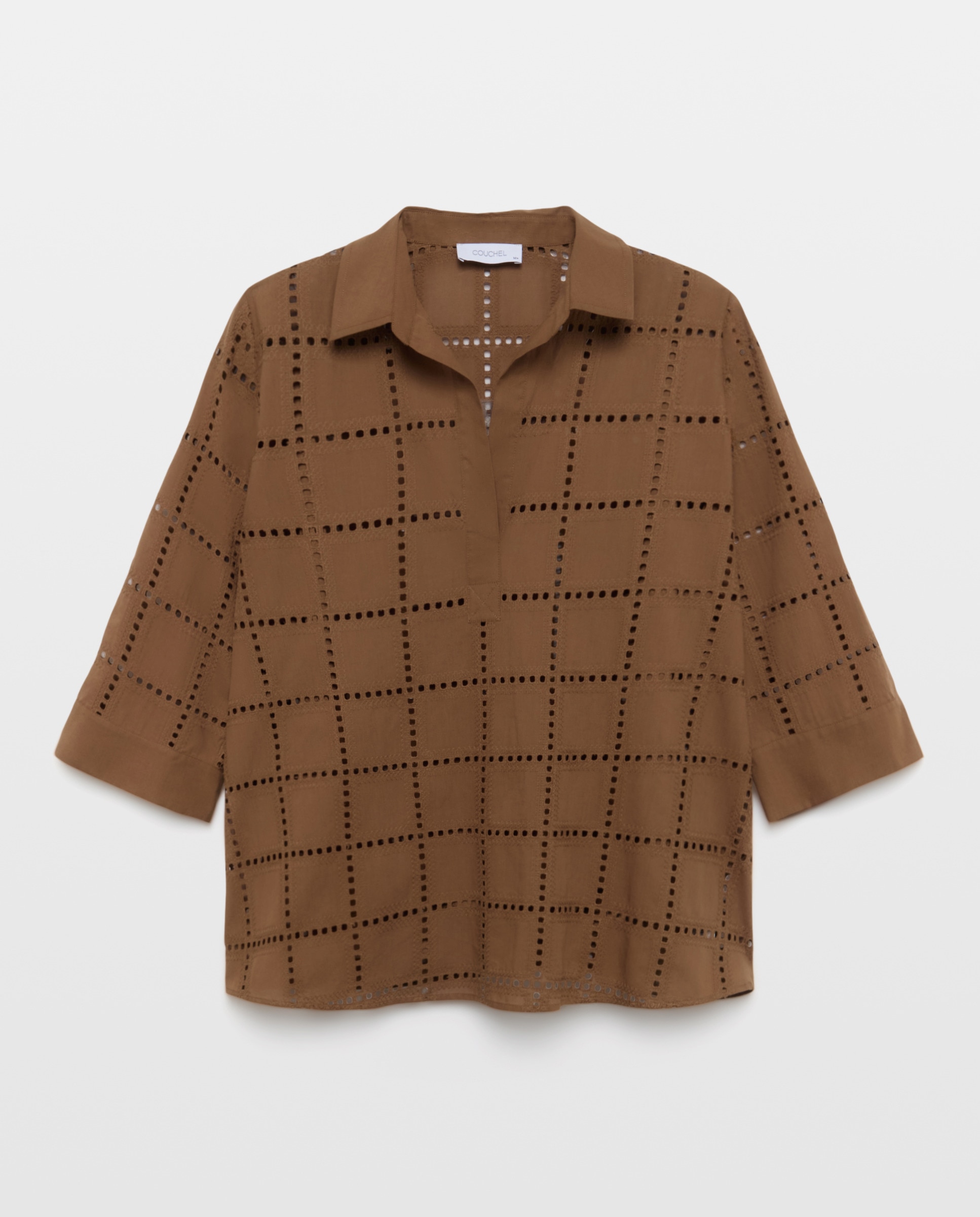 Camisa polera de mujer con manga larga y bordados - Couchel - Tostado Tostado-4