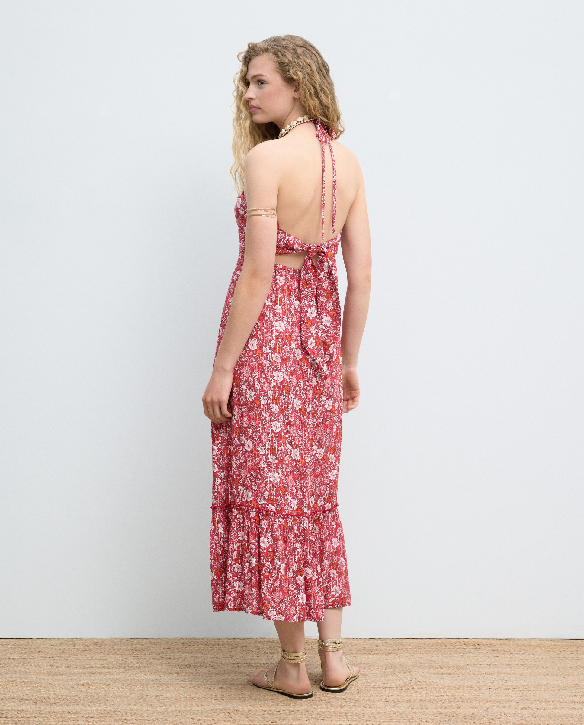 Vestido Estampado com Decote em V 600 Vermelho-2