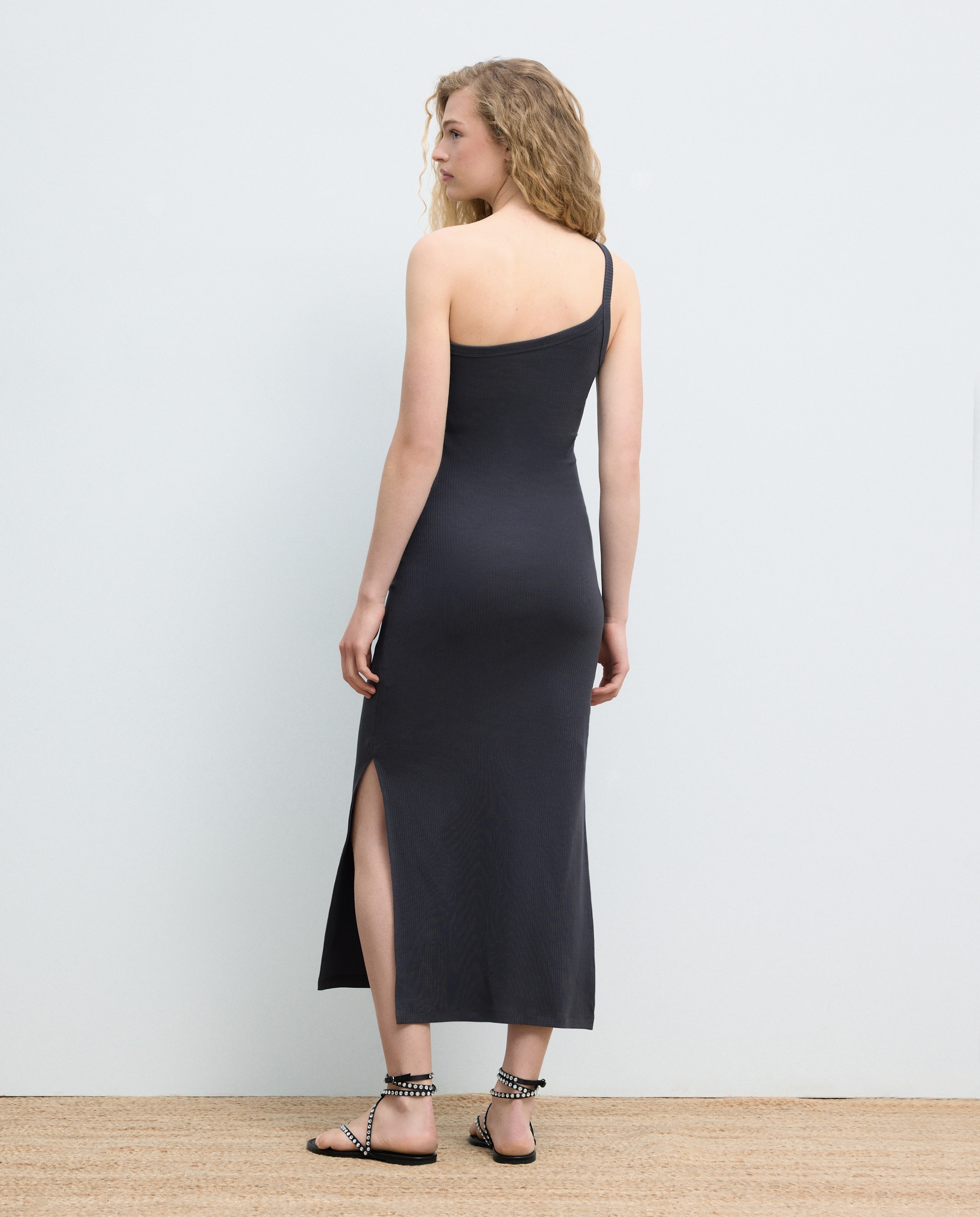 Vestido Comprido Assimétrico com Fivela 830 Antracite-3
