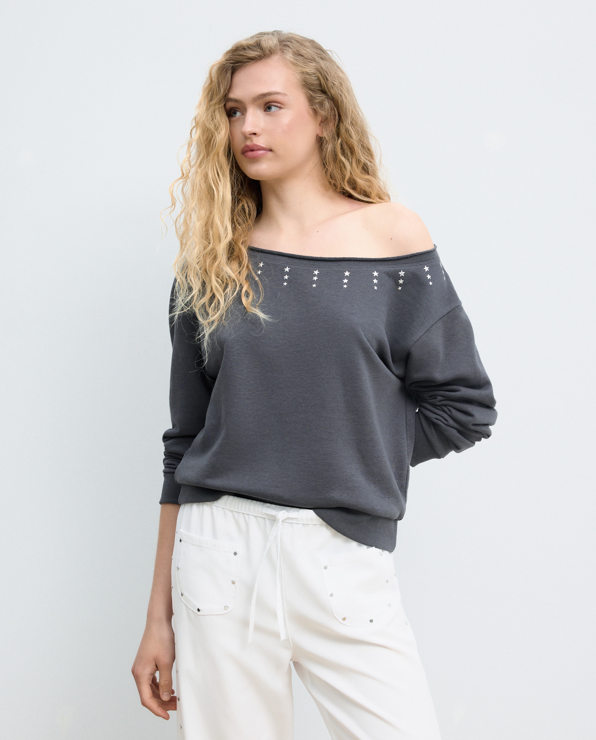 Sweatshirt Assimétrica com Strass 830 Antracite-2