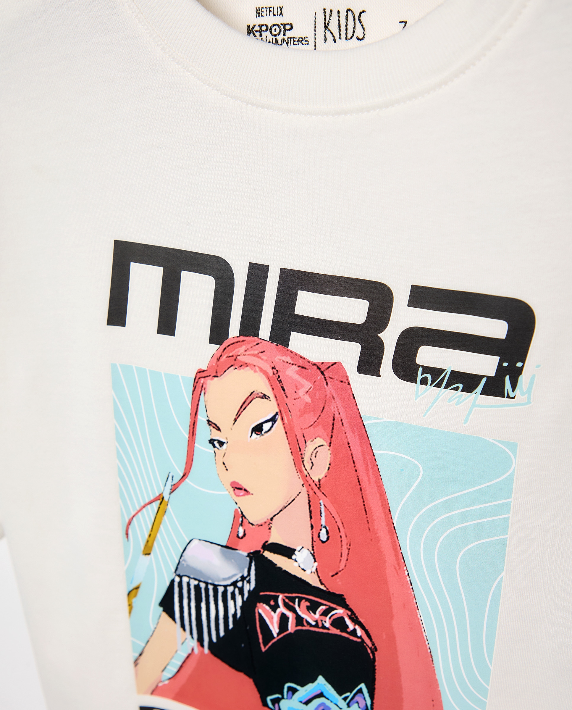 T-shirt de Manga Curta com Estampado Posicional KPOP no Peito "Mira" Kids El Corte Inglés Branco-5