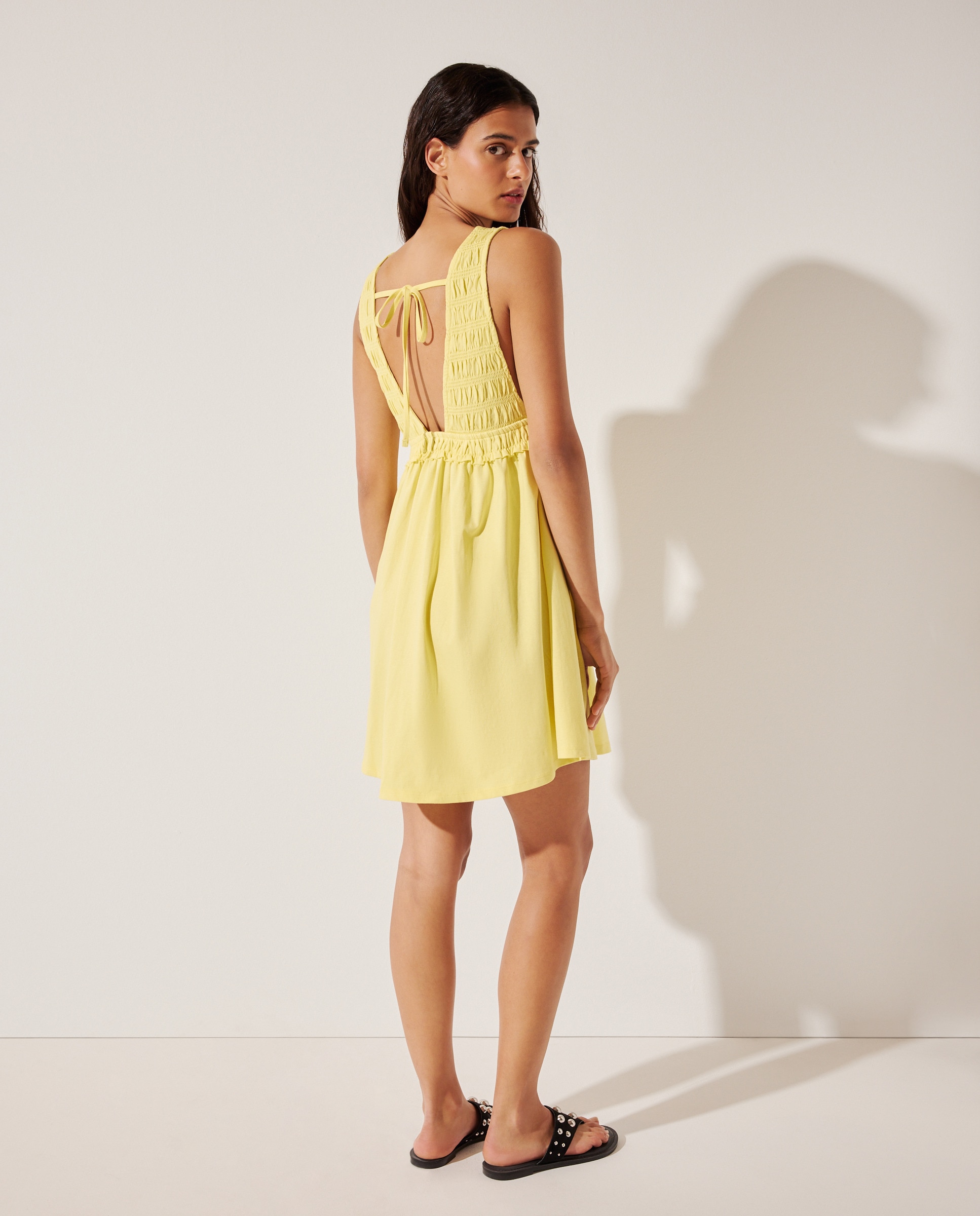 Vestido Curto com Franzidos 300 Amarelo-3