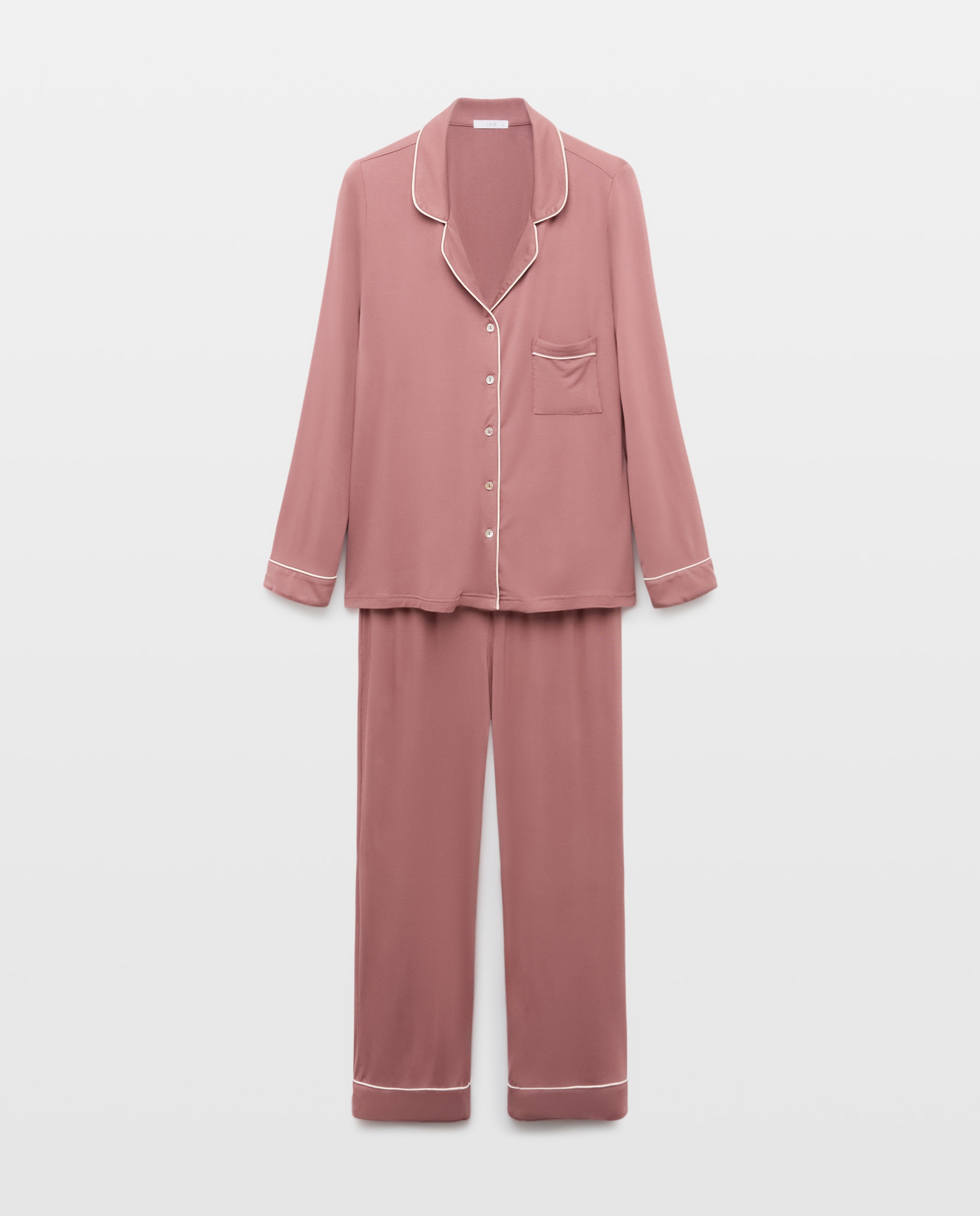 Pijama mujer solapa con contraste 230 Rosa oscuro-3