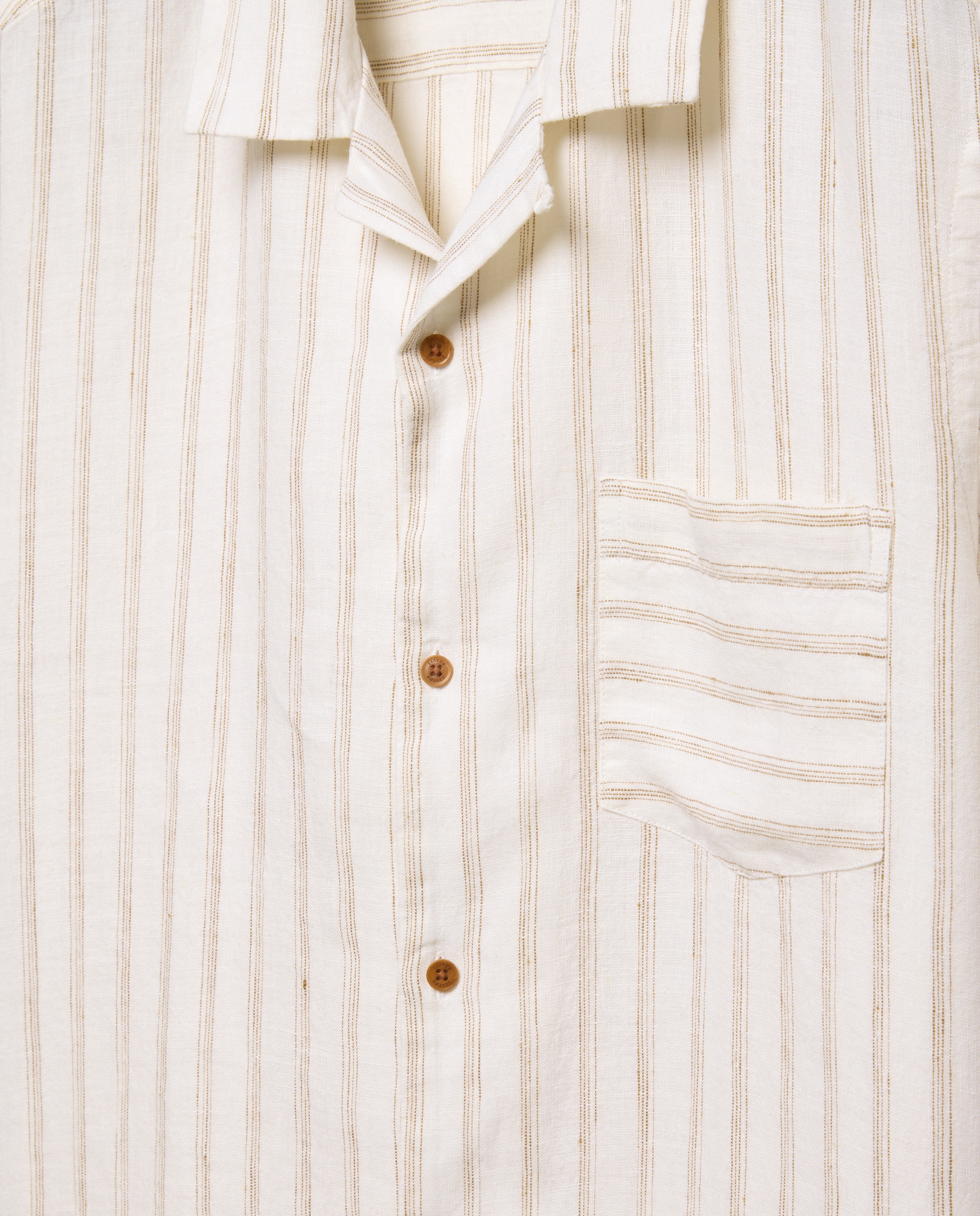 Camisa de Linho Classic Fit com Manga Curta Bege-2