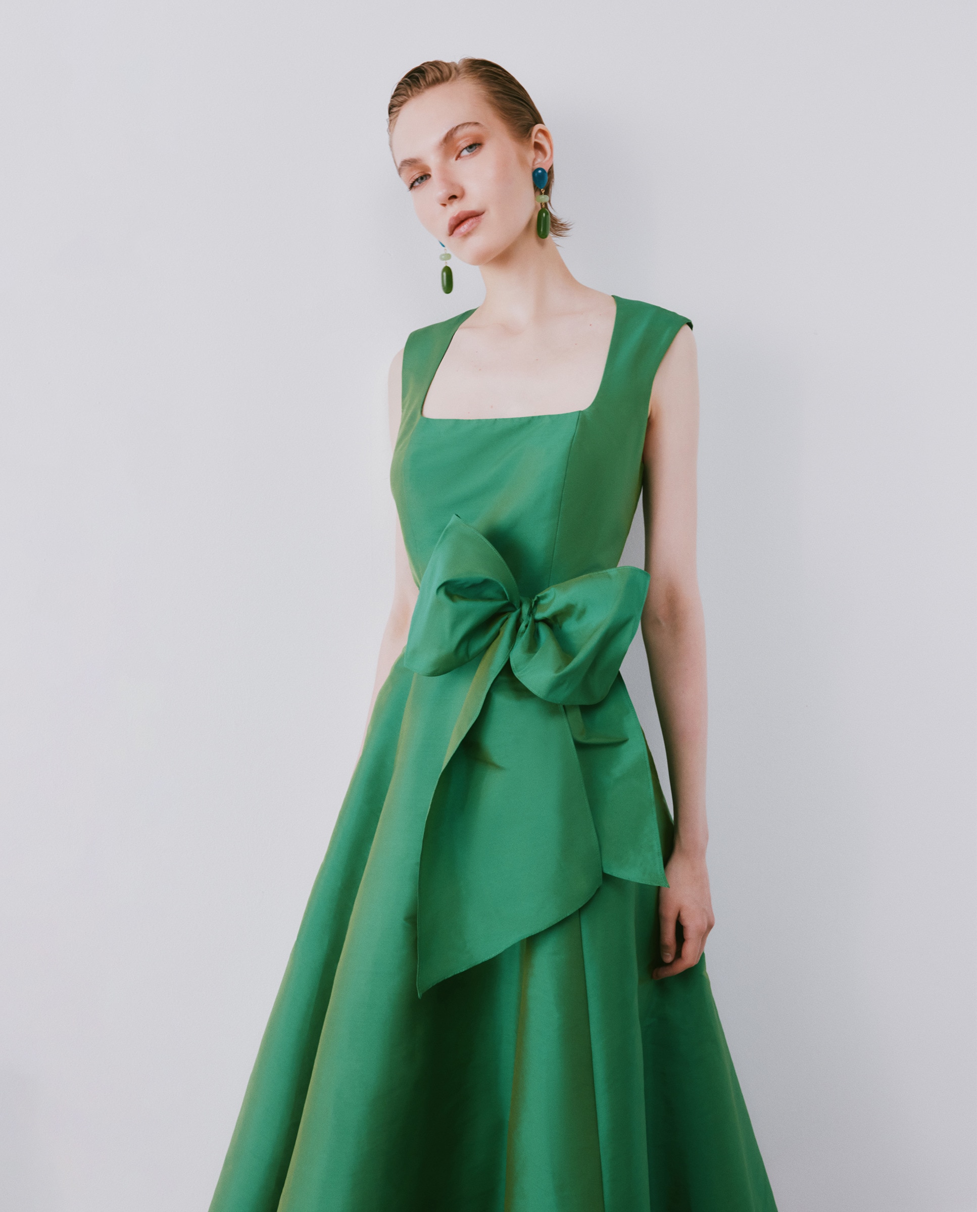 Vestido Midi sem Mangas e com Decote Quadrado 510 Verde Claro-2