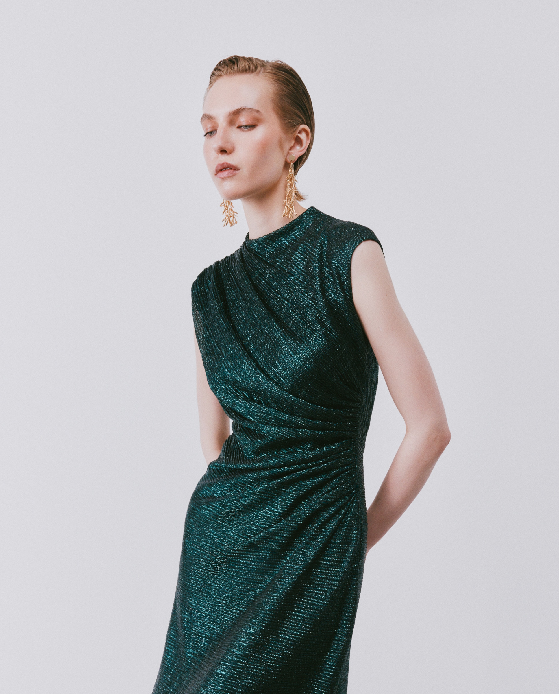 Vestido Comprido sem Mangas Verde-1