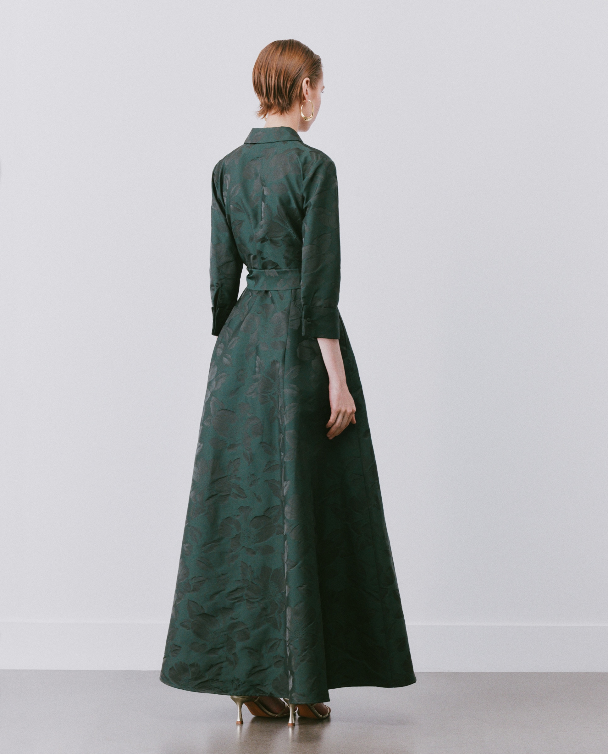 Vestido Comprido com Manga com Pregas Verde-3