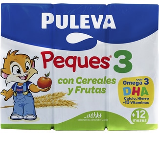 3 preparado lácteo con cereales y frutas sin aceite de palma de 12 a 36 meses pack 3 briks 200 ml - Puleva Peques