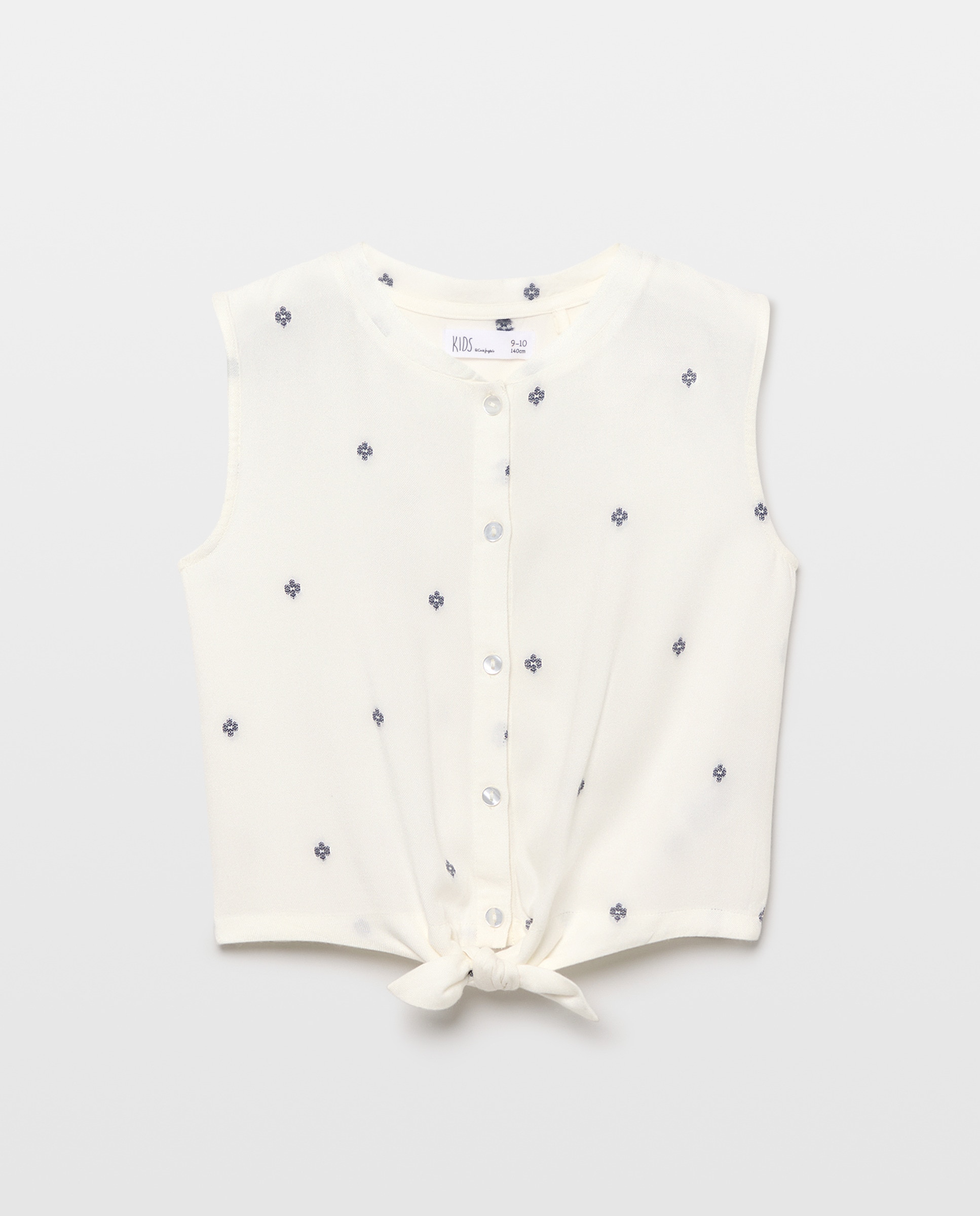 Imagem 0 de Blusa sem Mangas com Botões à Frente e Nó na Parte Inferior em Viscose com Mini Jacquard e All Over Print