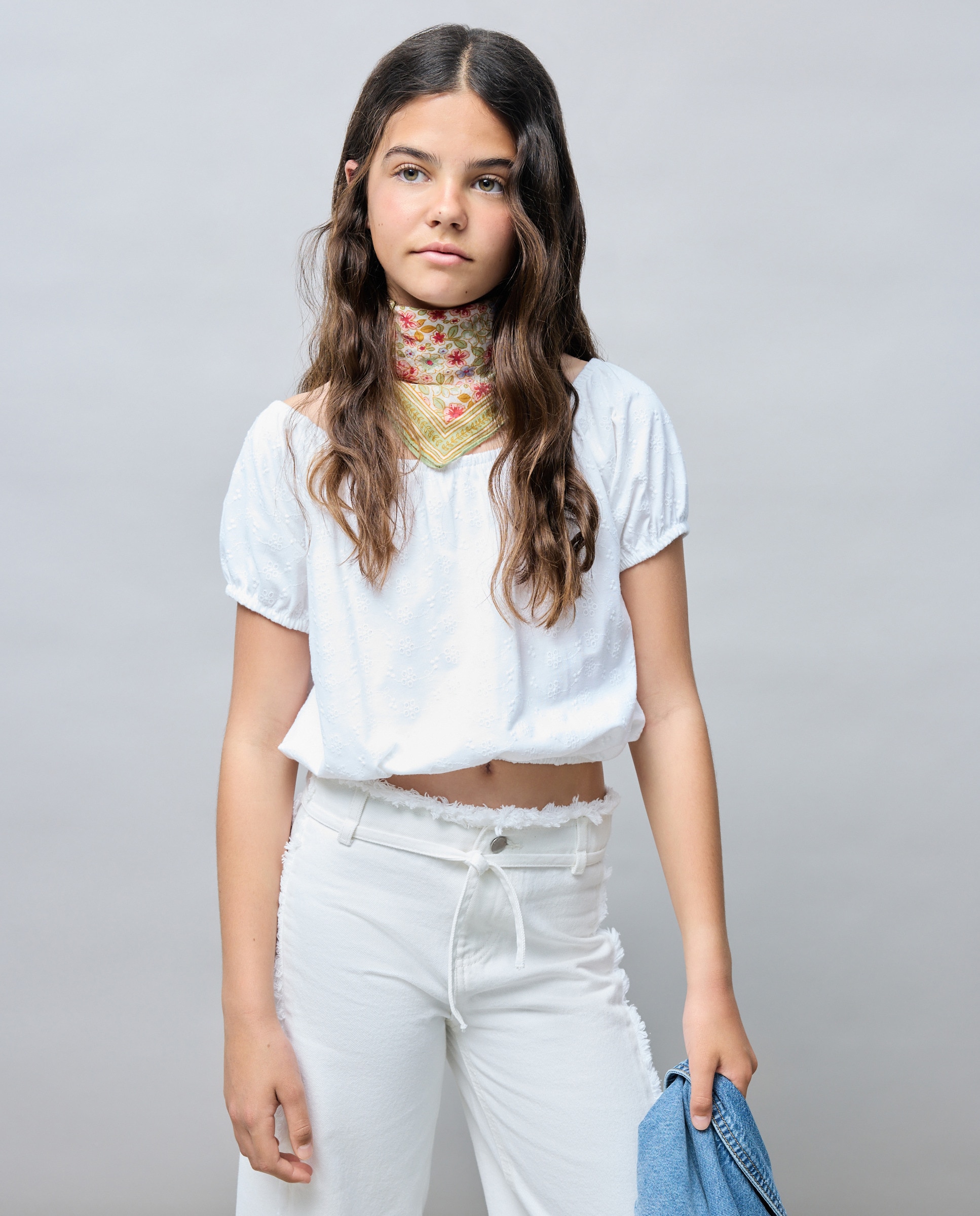 Camiseta manga corta mesonera tejido shiffly circular de niña - Kids El Corte Inglés - Blanco roto Blanco roto-1