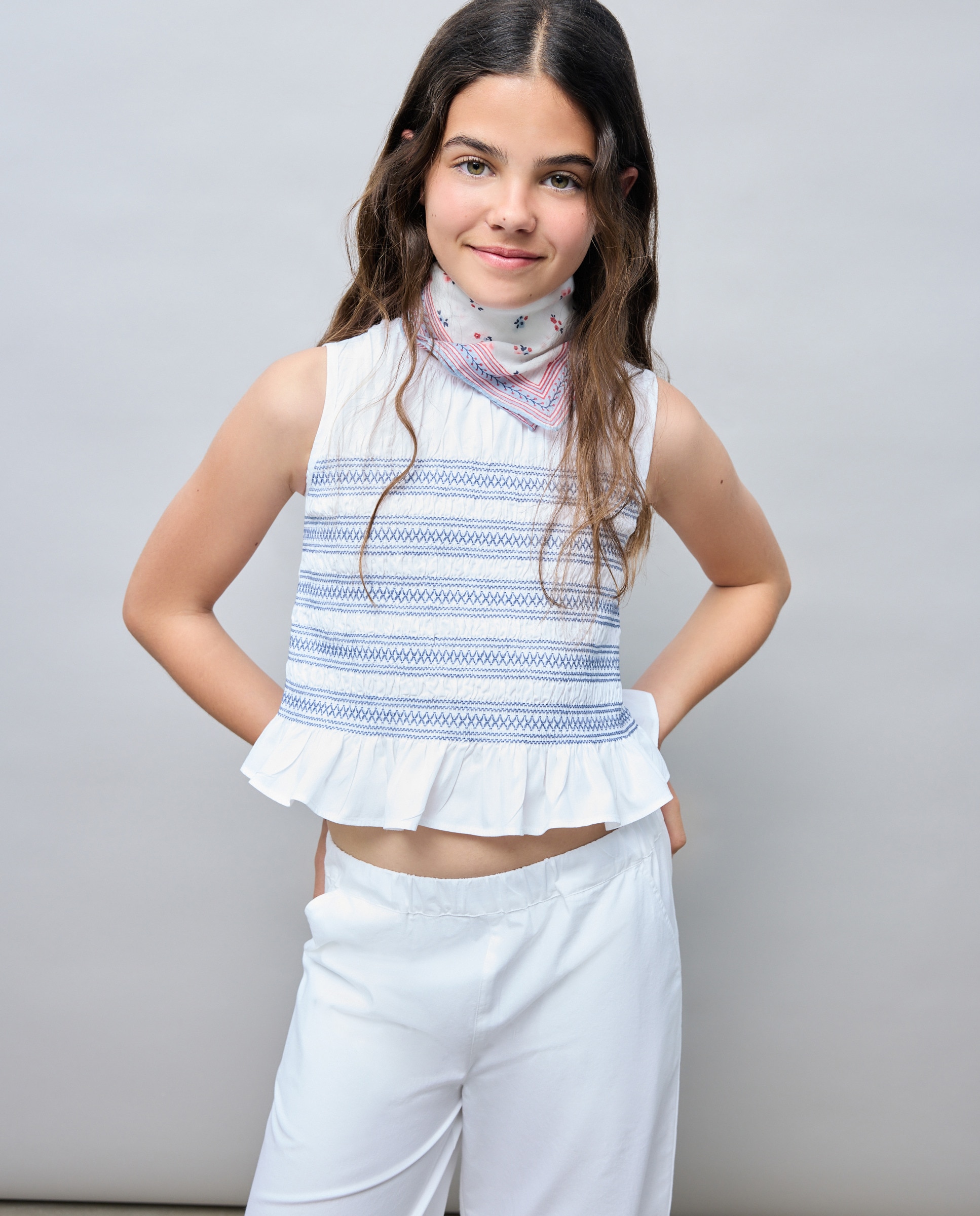 Conjunto largo cuerpo smock peplum y pantalón con bolsillos plastón de niña - Kids El Corte Inglés - 120 Crudo 120 Crudo-1