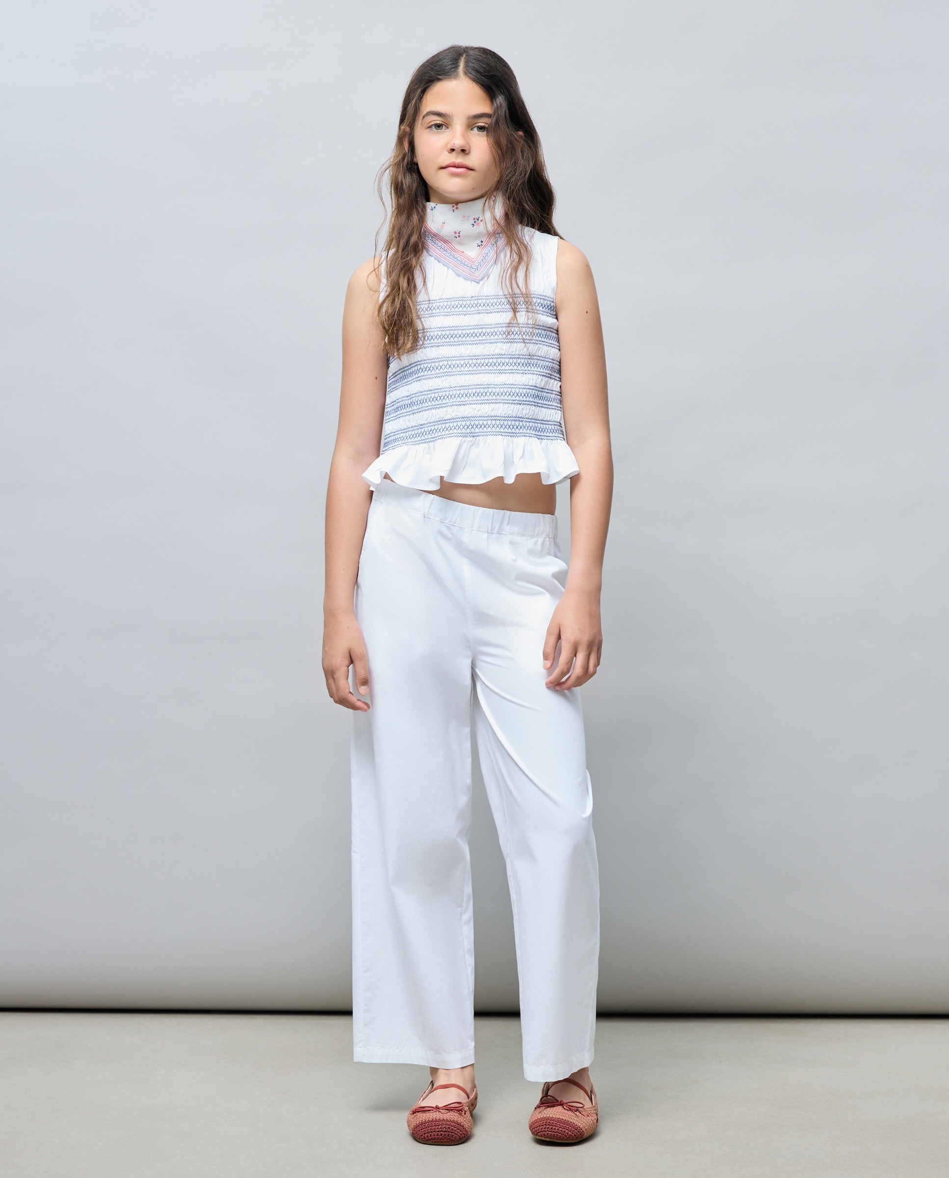 Conjunto largo cuerpo smock peplum y pantalón con bolsillos plastón de niña - Kids El Corte Inglés - 120 Crudo 120 Crudo-2
