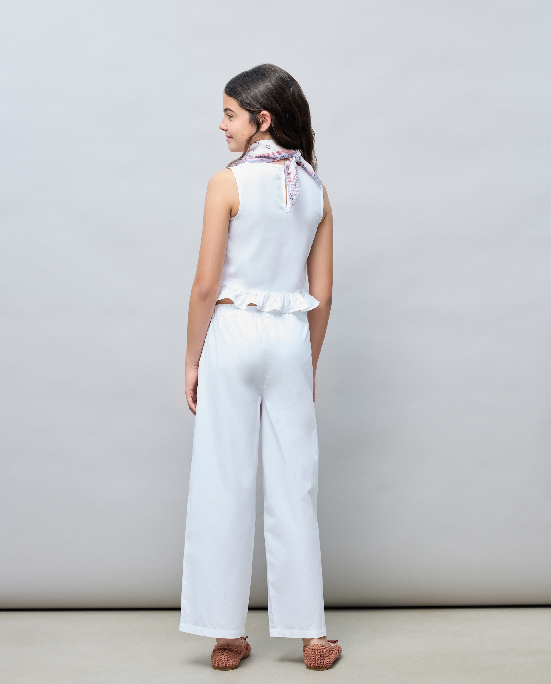Conjunto largo cuerpo smock peplum y pantalón con bolsillos plastón de niña - Kids El Corte Inglés - 120 Crudo 120 Crudo-3