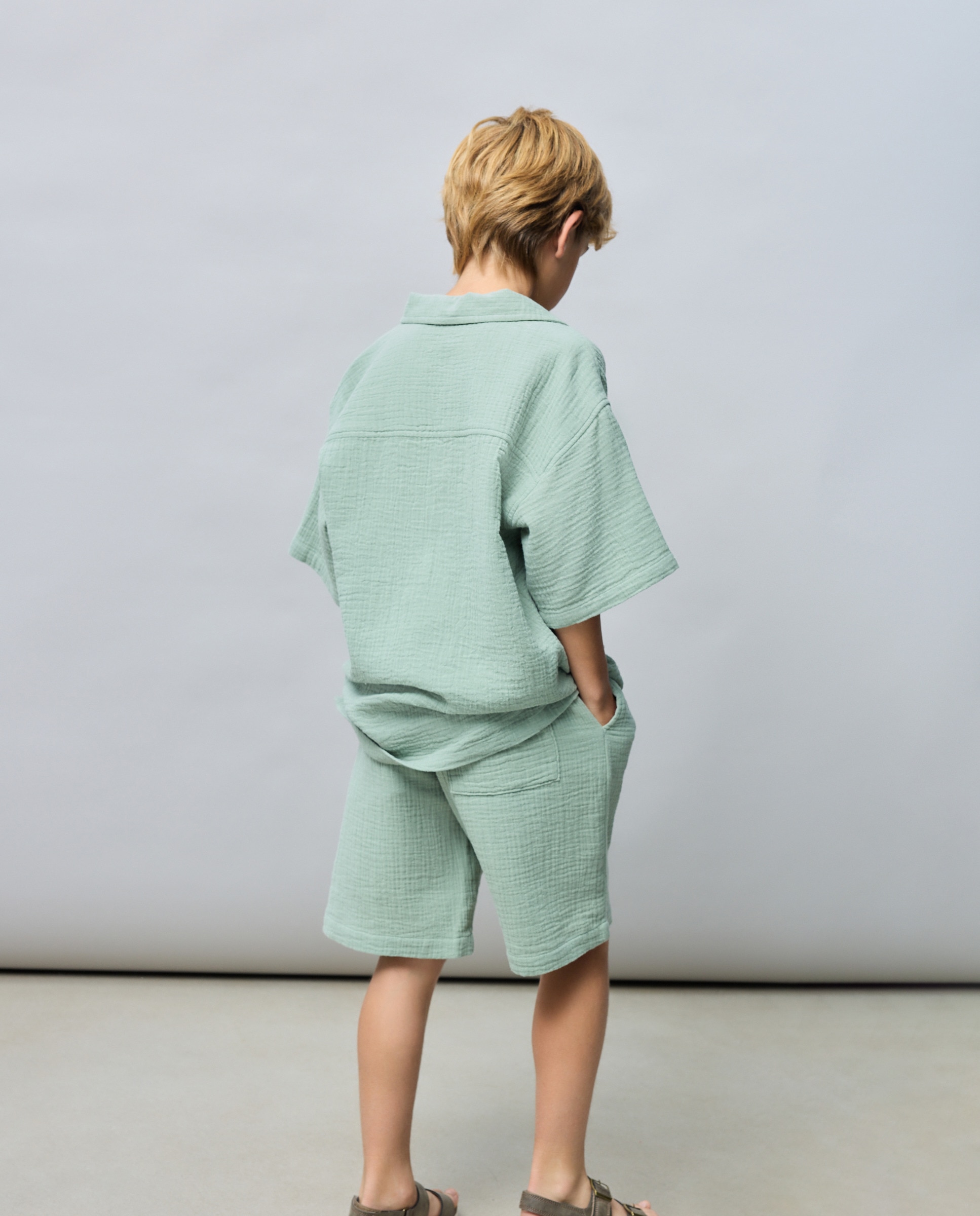 Bermuda liso doble gasa de niño - Kids El Corte Inglés - 582 Verde agua 582 Verde agua-3