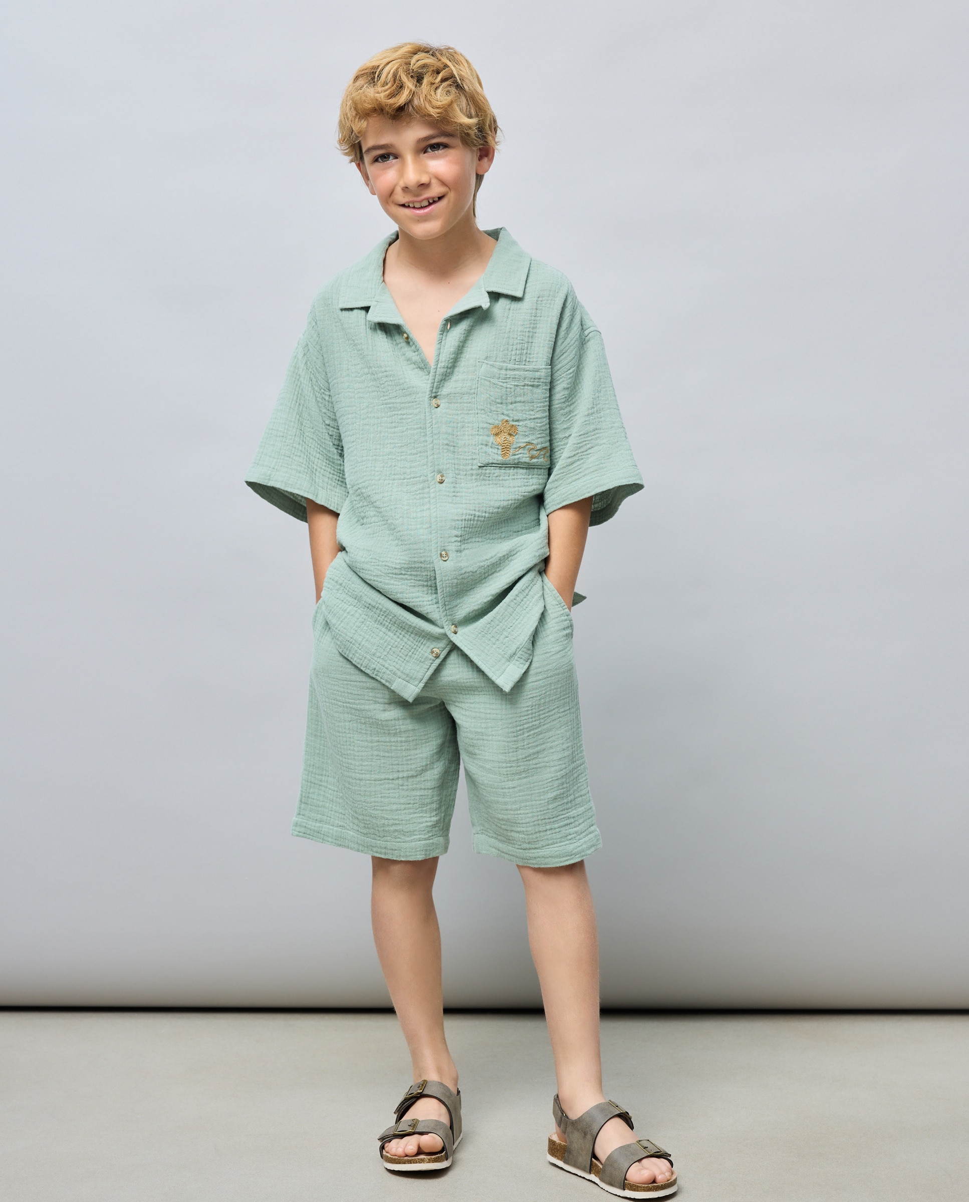 Bermuda liso doble gasa de niño - Kids El Corte Inglés - 582 Verde agua 582 Verde agua-1
