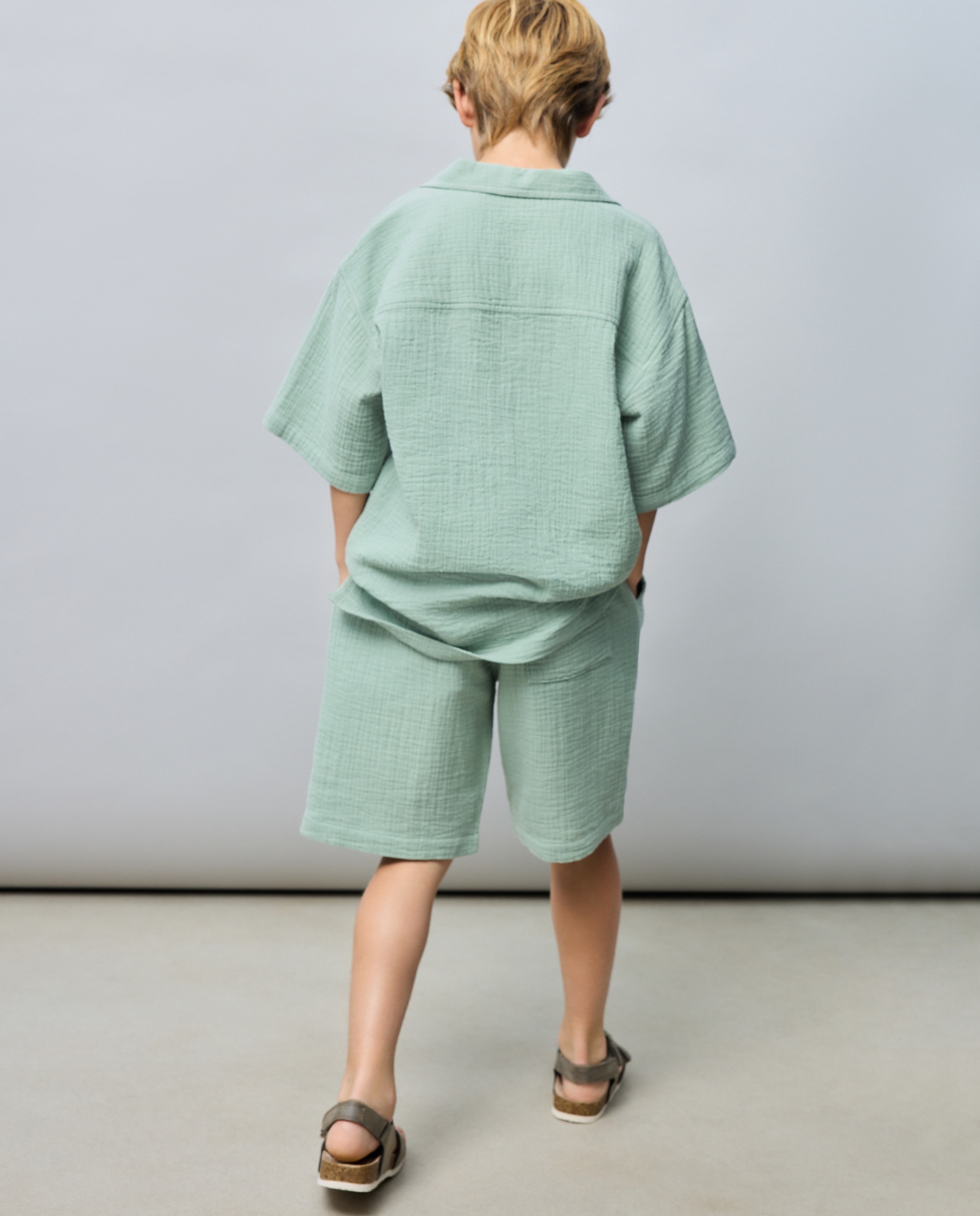 Camisa manga corta cuello mao doble gasa de niño - Kids El Corte Inglés - 582 Verde agua 582 Verde agua-3
