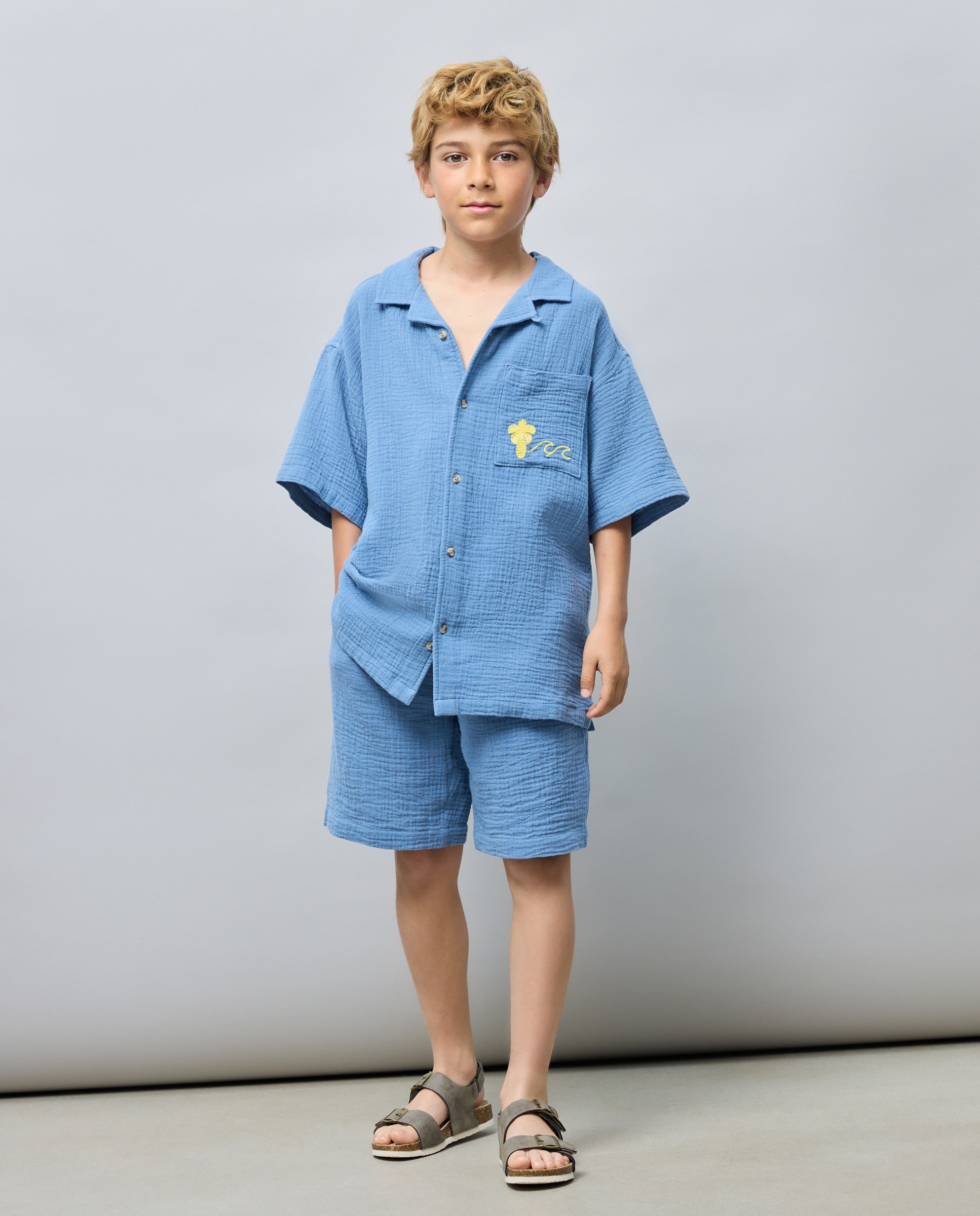 Camisa de Chiffon Duplo com Manga Curta e Gola à Padre Kids El Corte Inglés 400 Azul-2