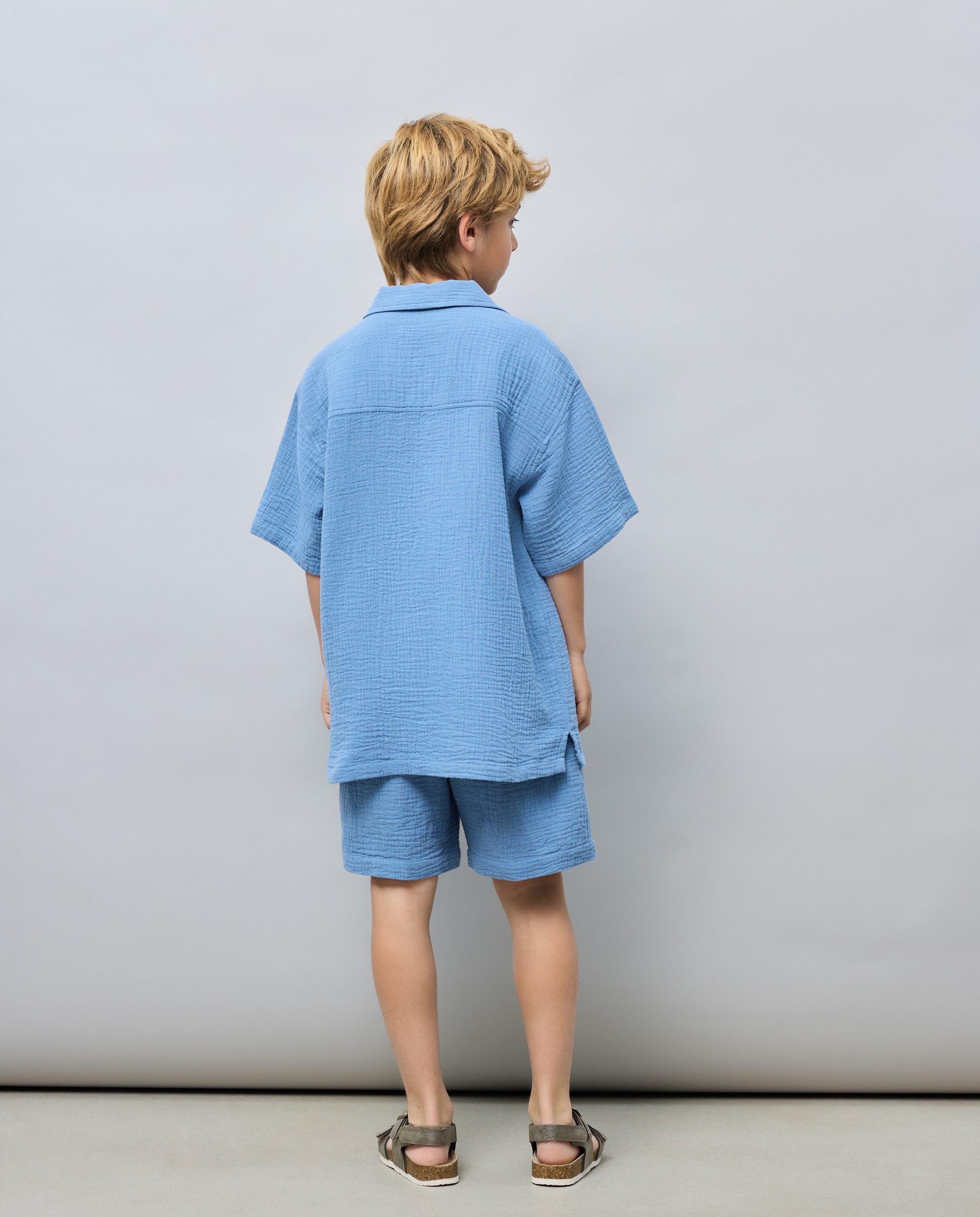 Camisa de Chiffon Duplo com Manga Curta e Gola à Padre Kids El Corte Inglés 400 Azul-3