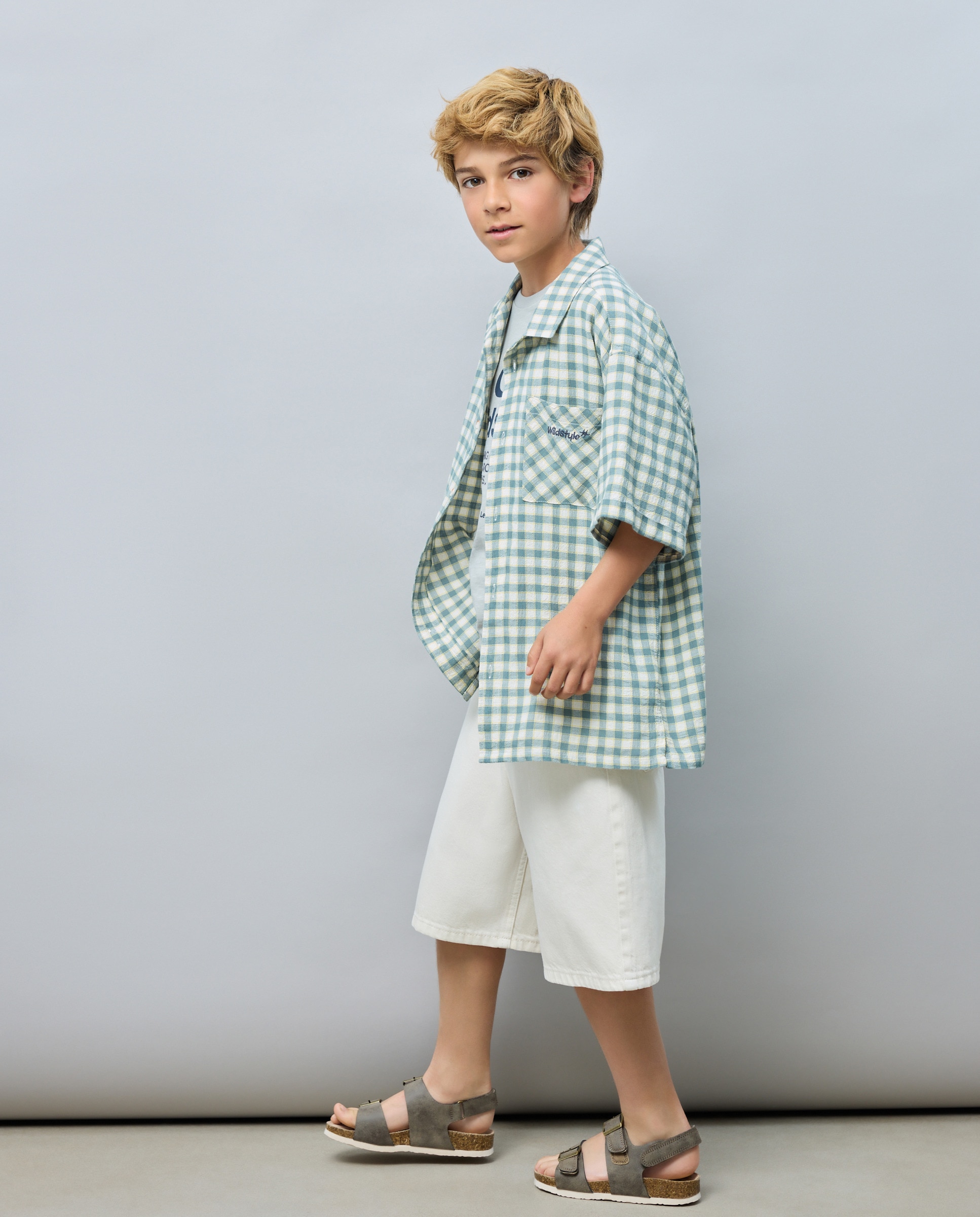 Camisa em Tecido aos Quadrados com Manga Comprida Kids El Corte Inglés Verde-2
